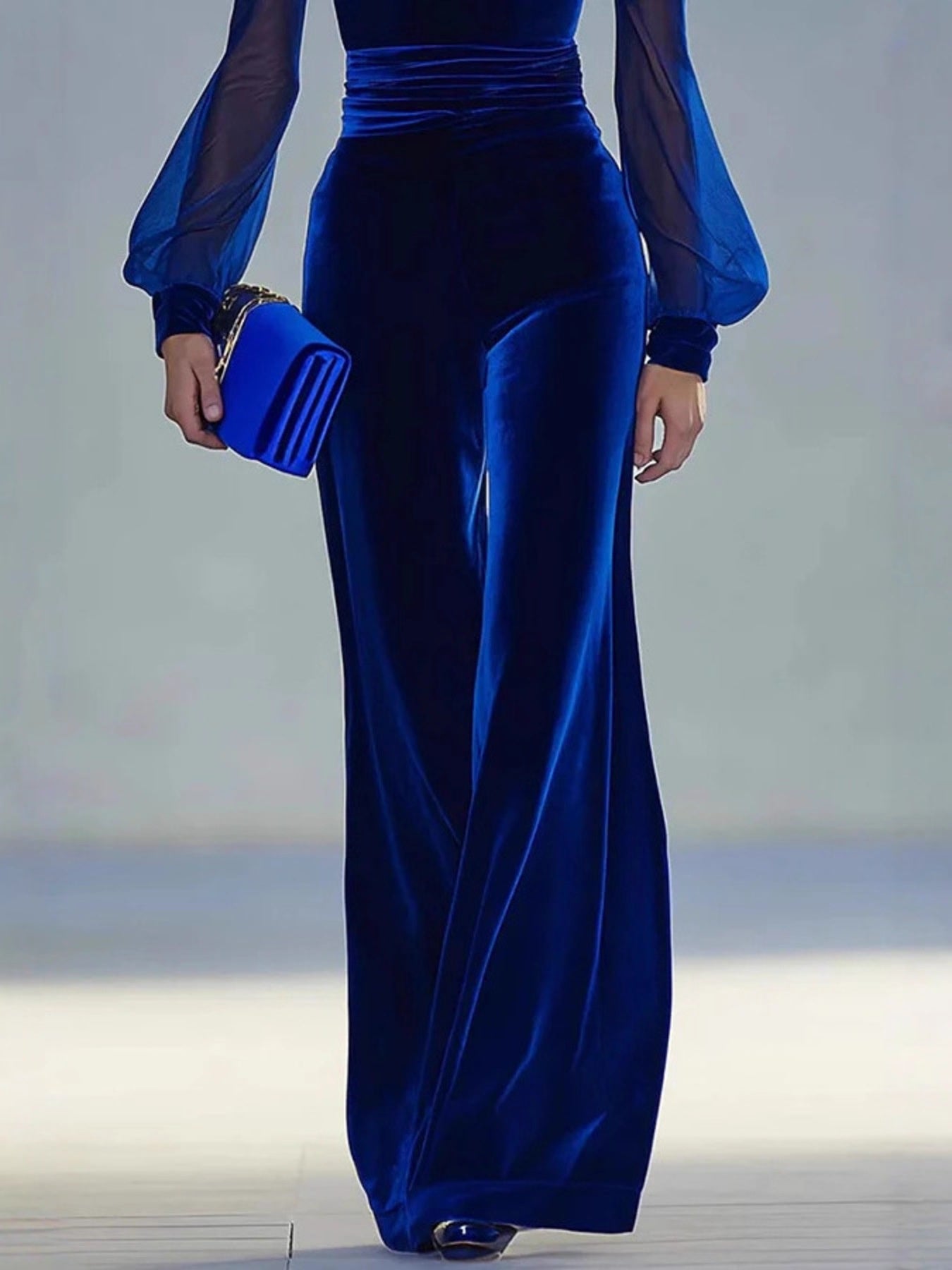 Velvet Wide Leg Jumpsuit in Dark Blue