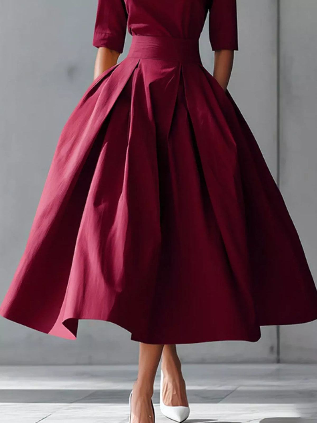 Round-Neck A-Line Midi Dress