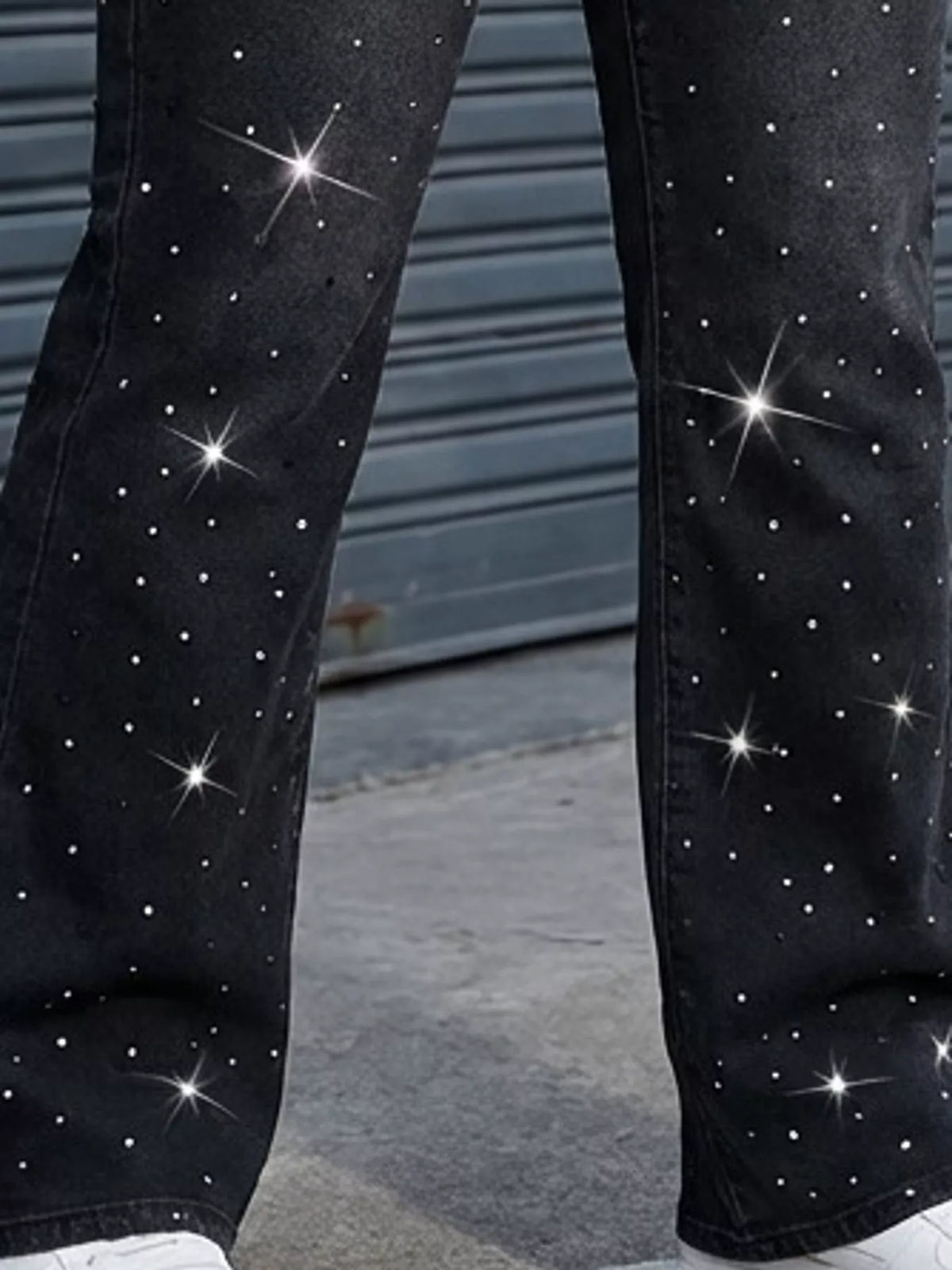 Rhinestone Embellished Flare Jeans in Black