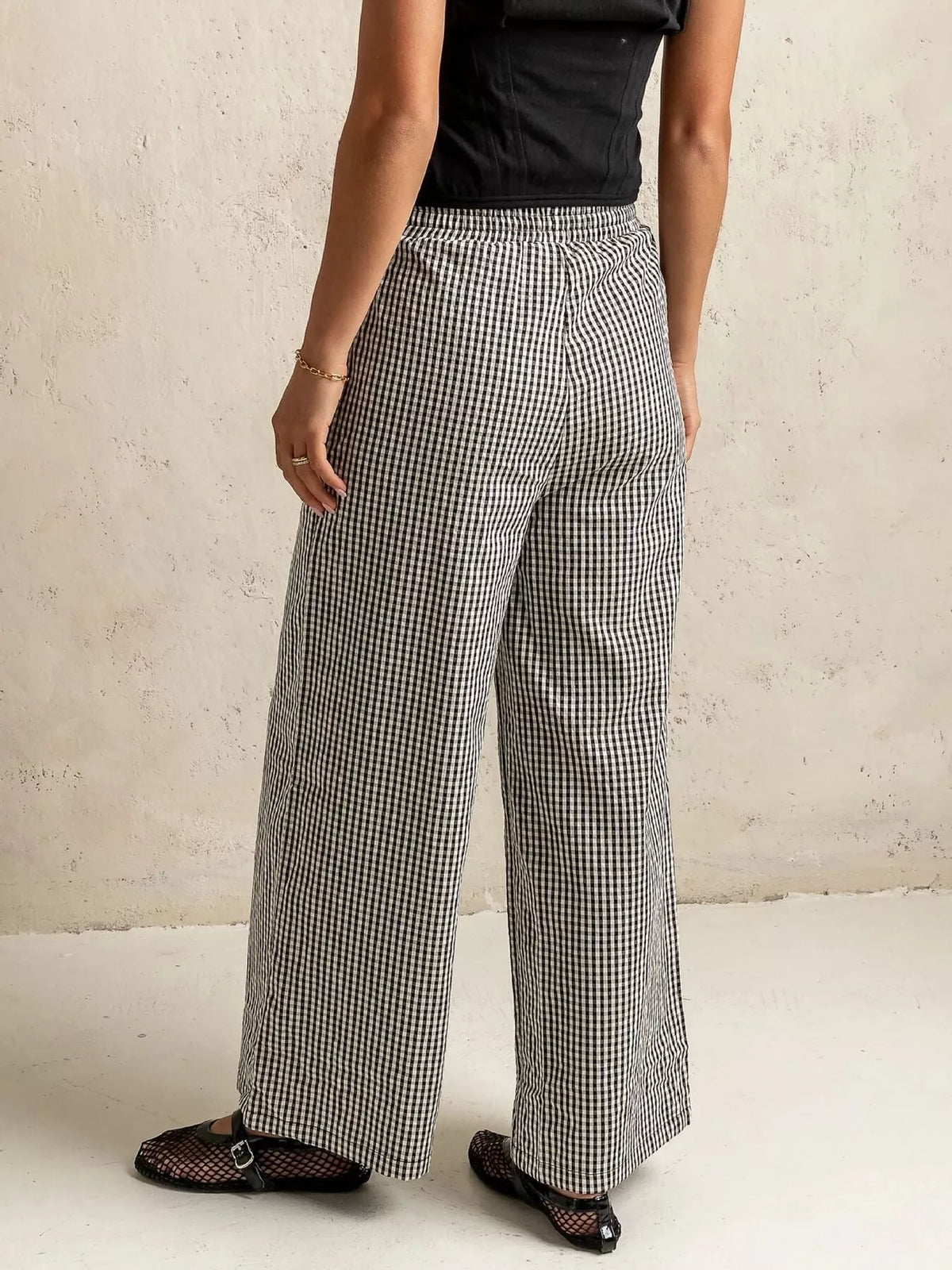 Gingham Wide-Leg Casual Pants