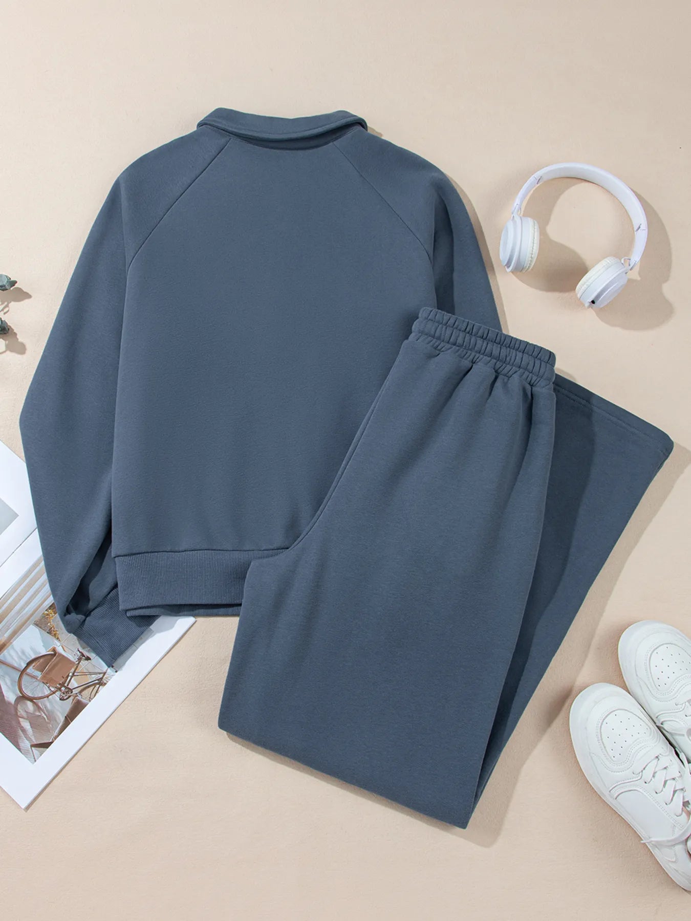 Collared Sweatshirt and High-Waist Pants Active Set