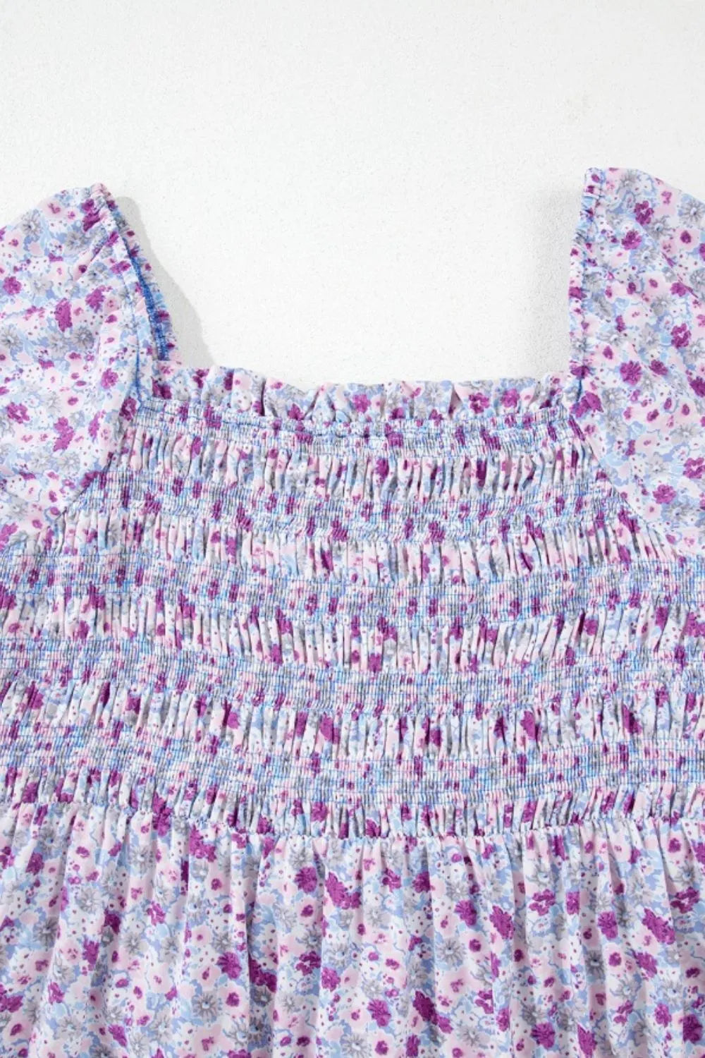 Smocked Tiered Floral Maxi Dress in Lavender