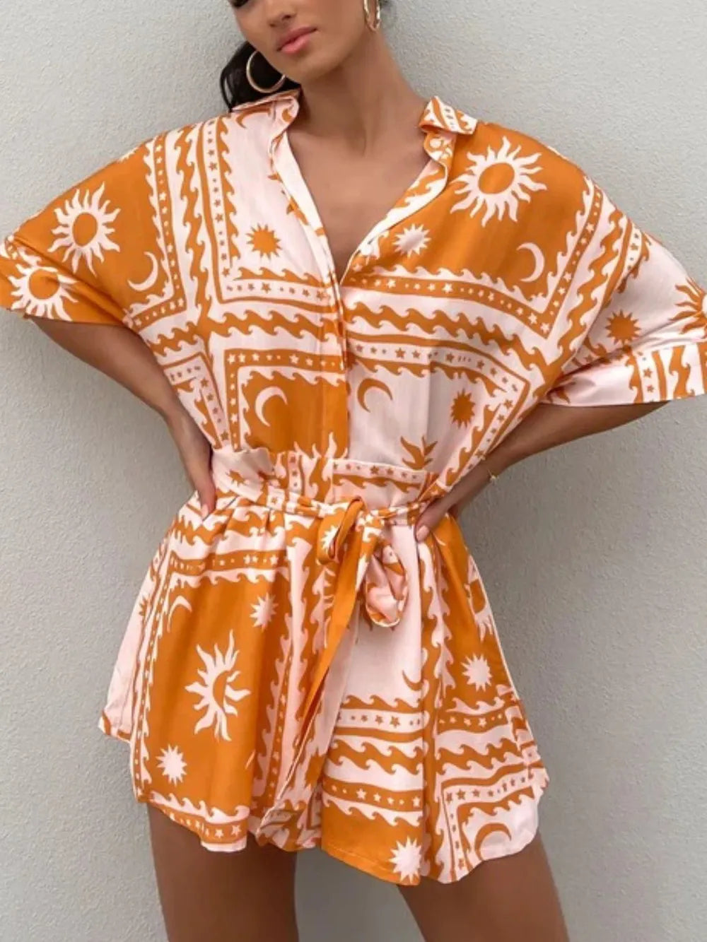 Tie-Waist Half Sleeve Romper