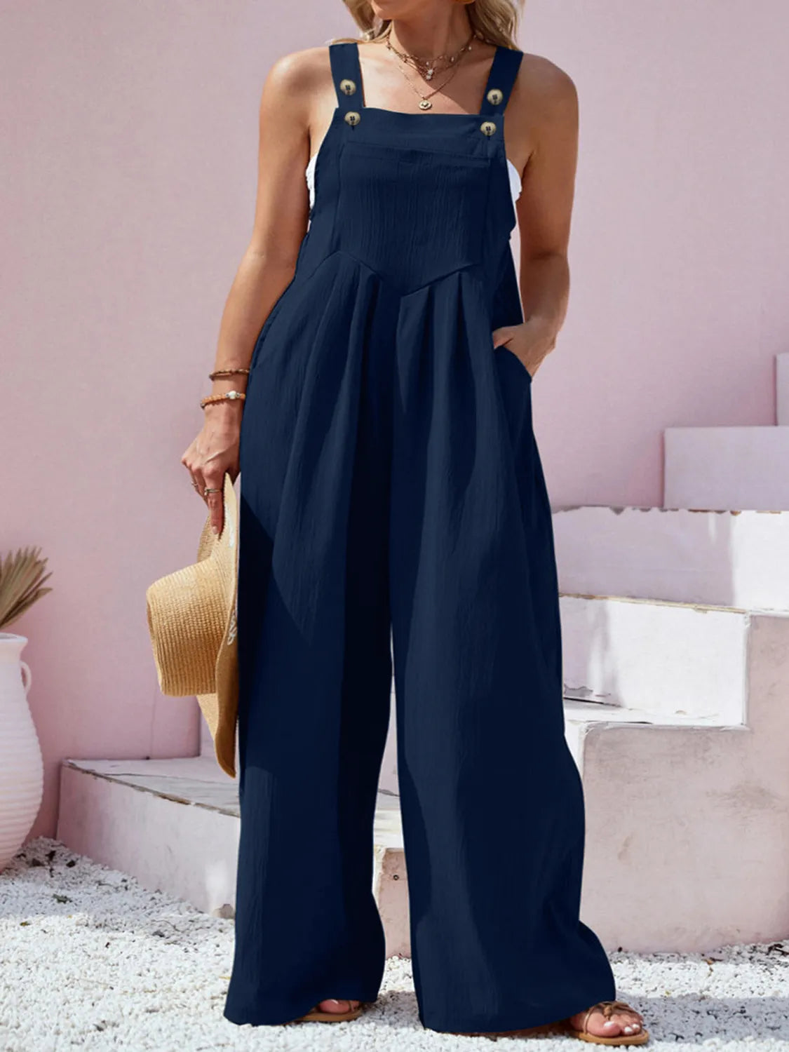 Square Neck Wide Leg Overalls in Plus Size