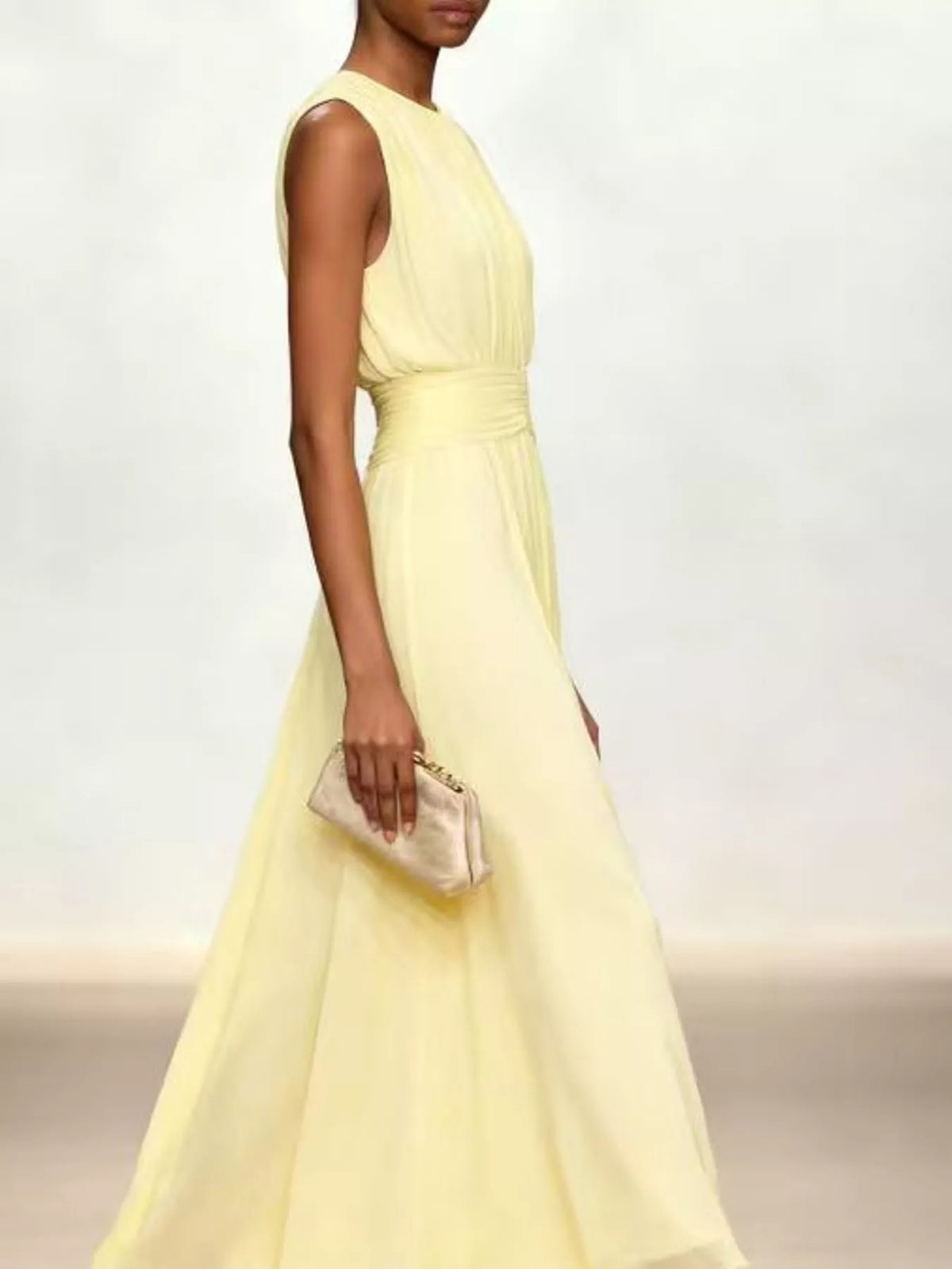 Sleeveless Ruched Chiffon Maxi Dress