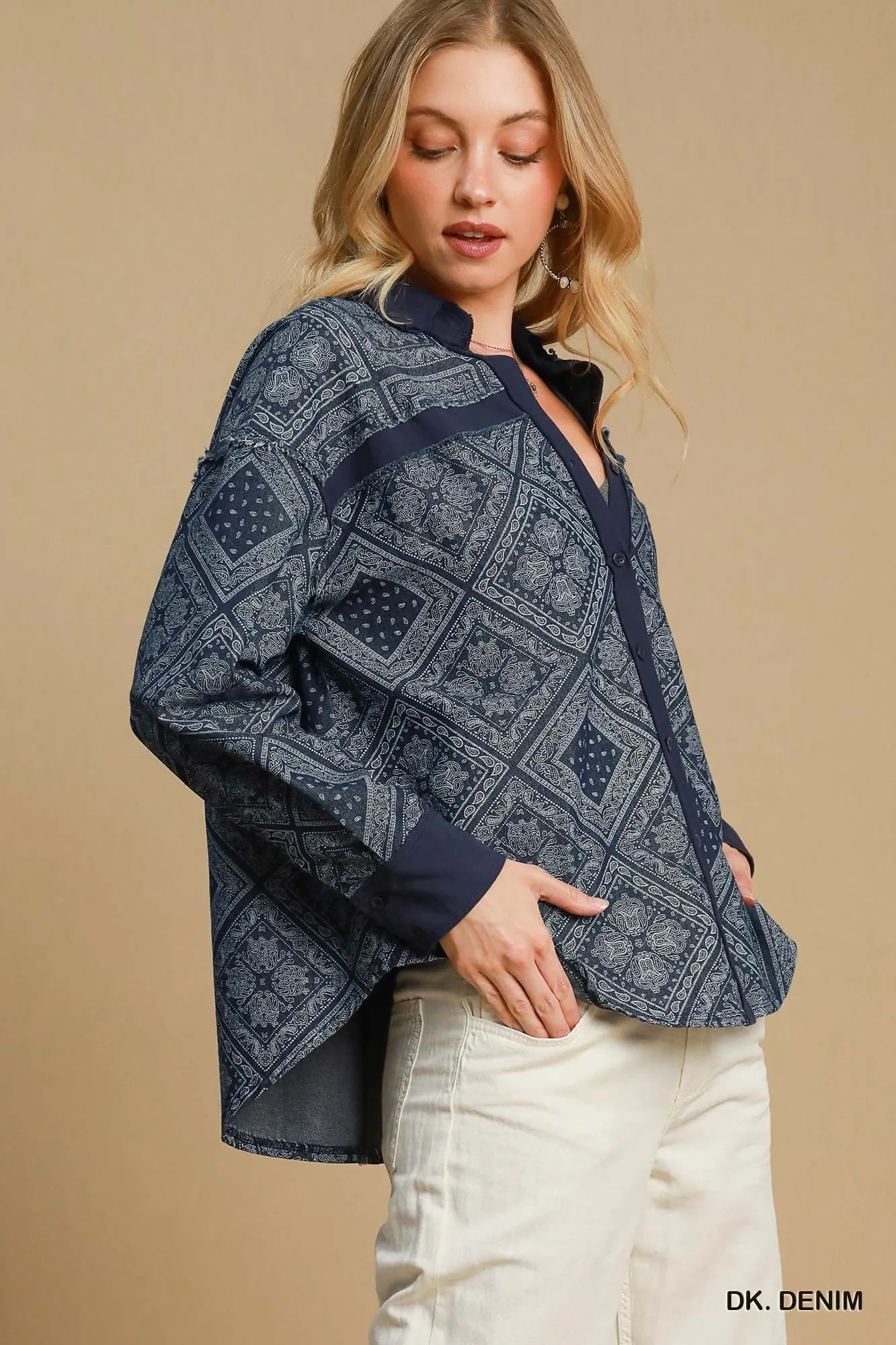 Umgee Quilted Denim Jacket in Dark Denim in Dk. denim