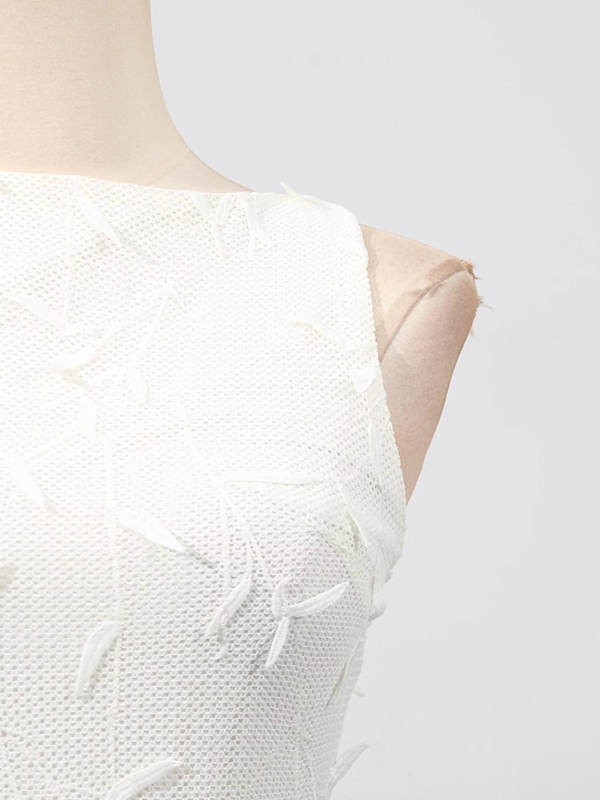 Sleeveless Floral Applique Midi Dress in Off-White