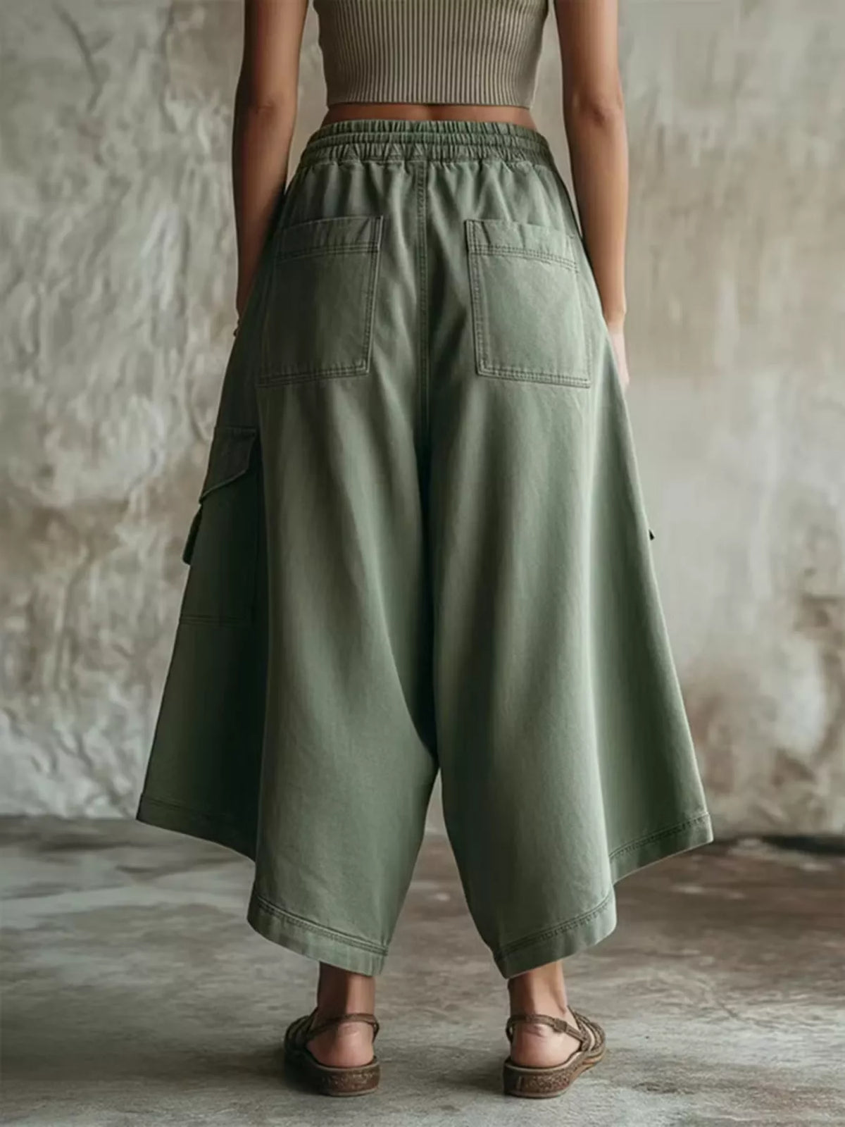 High-Waisted Wide-Leg Cropped Cargo Pants