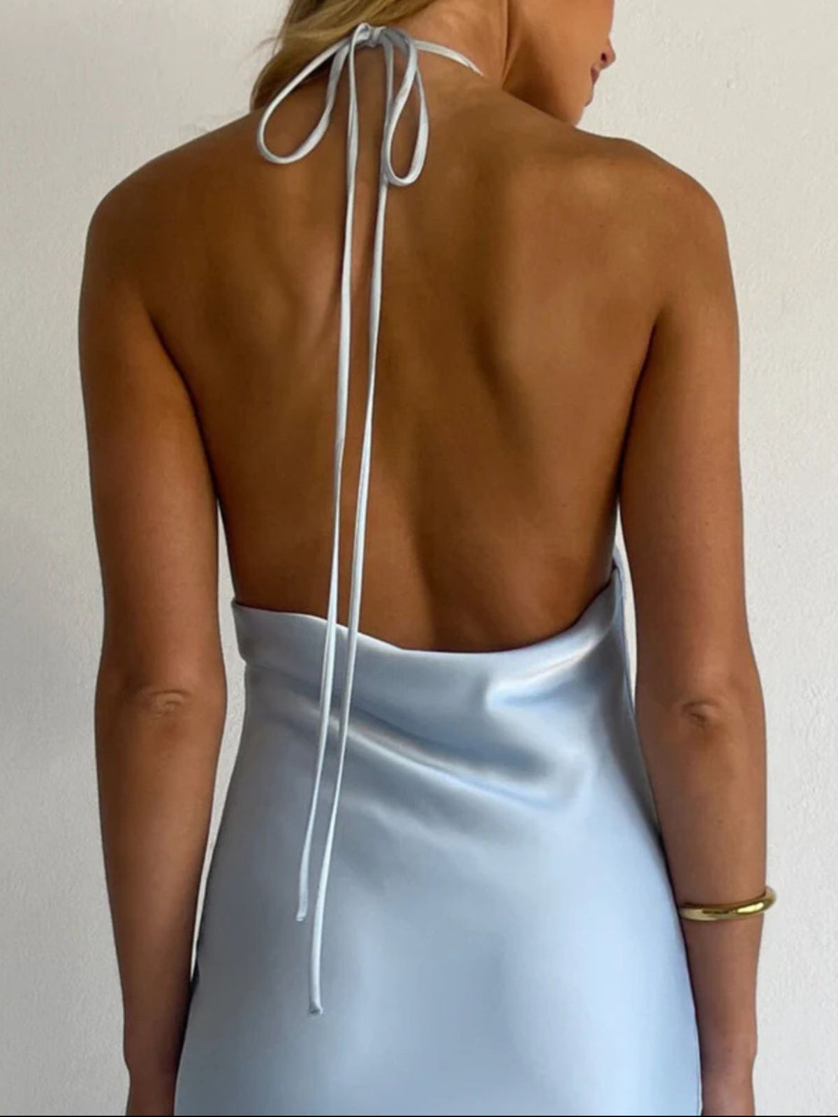 Halter Neck Ruched Satin Maxi Dress