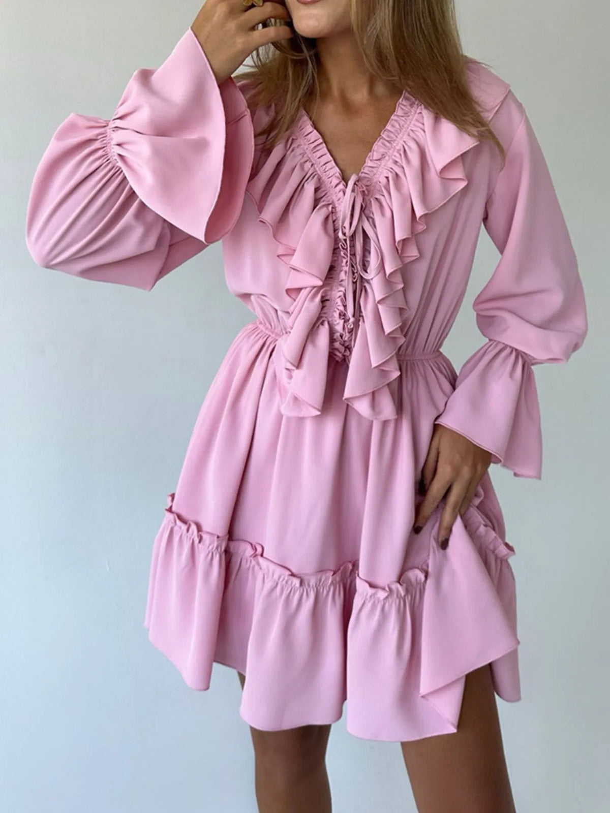 Ruffle Flounce Sleeve Mini Dress