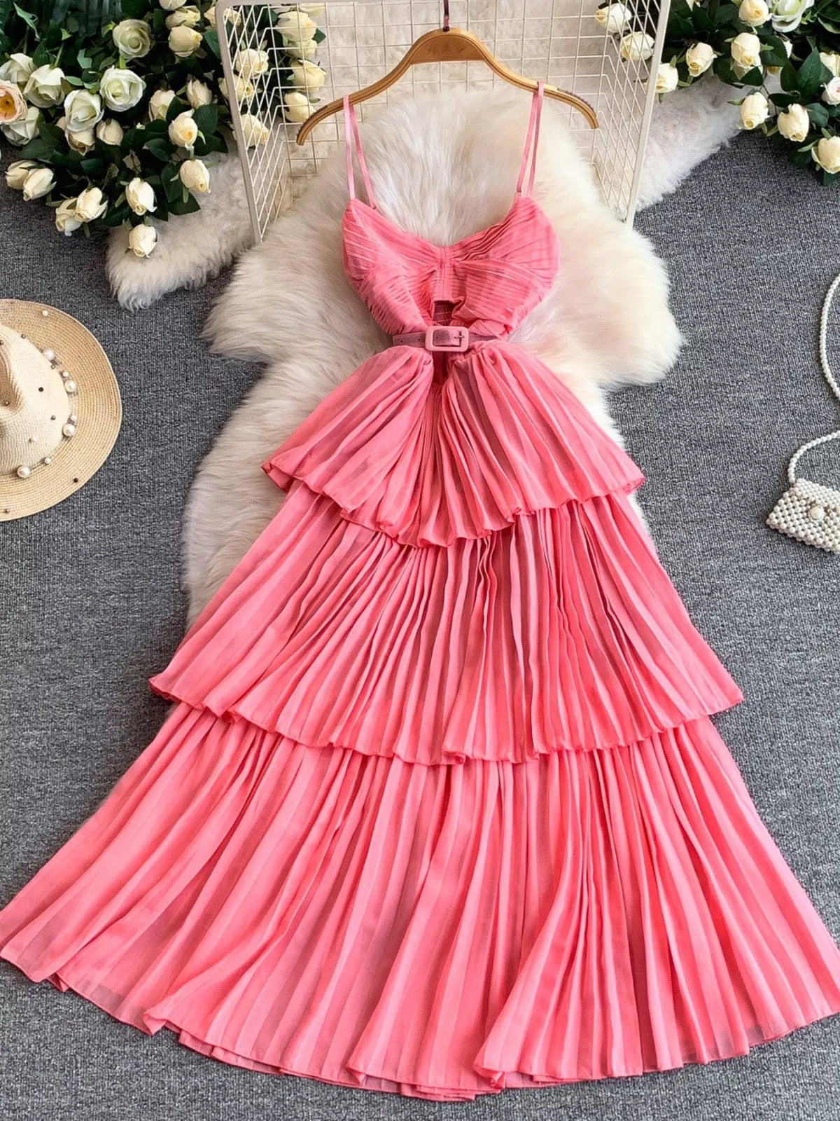 Pleated Layered Midi Dress