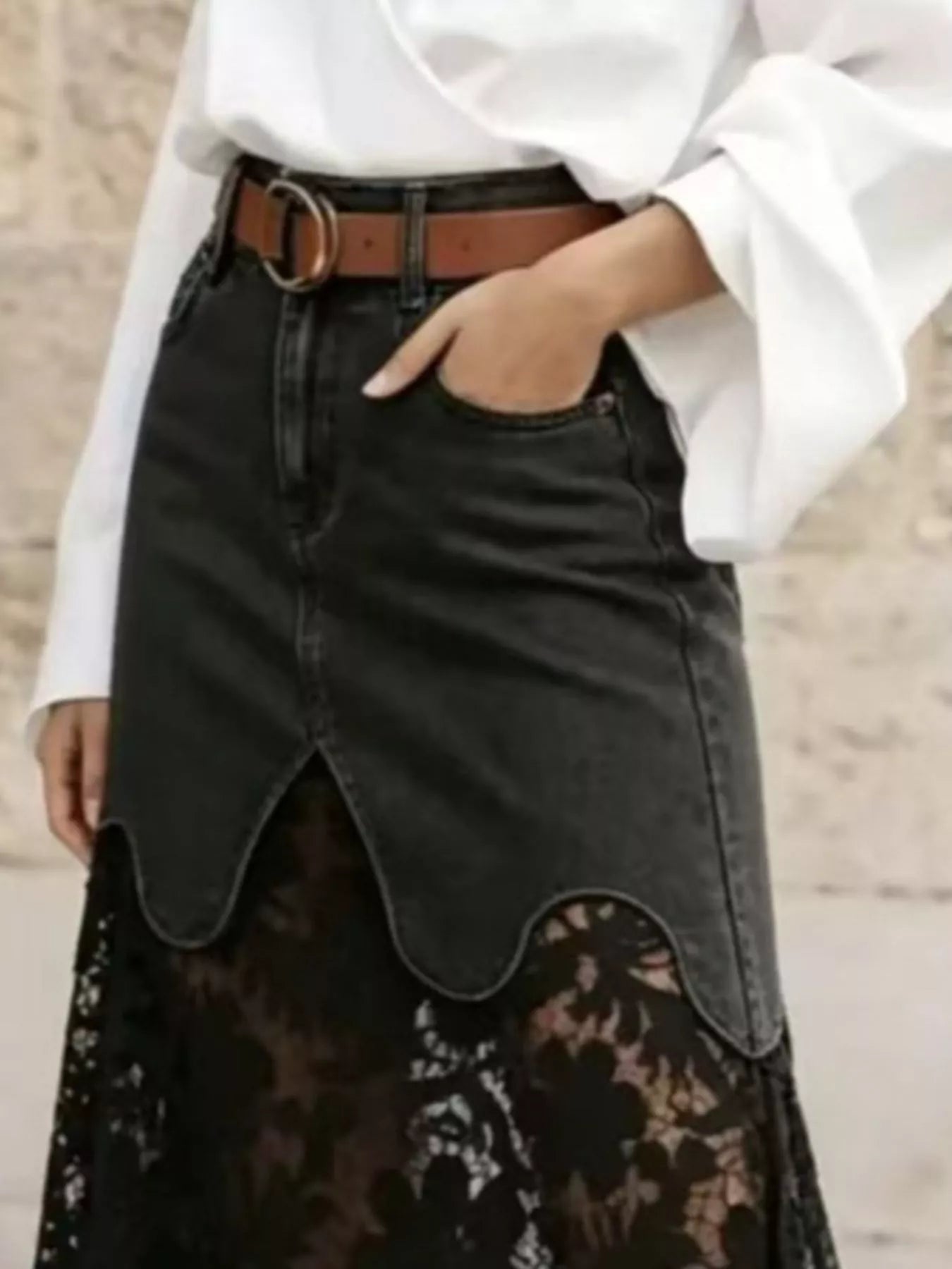 Lace-Trimmed Slit Skirt