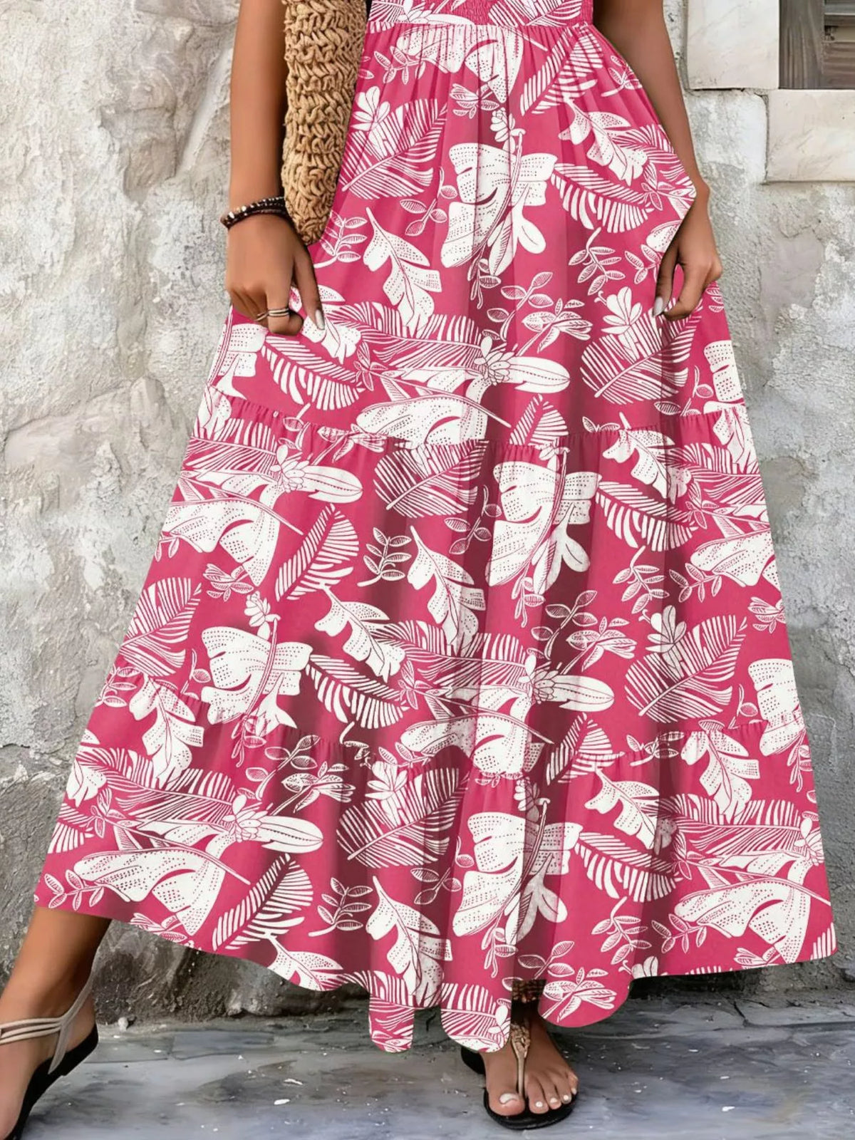 Smocked V-Neck Tiered Maxi Dress