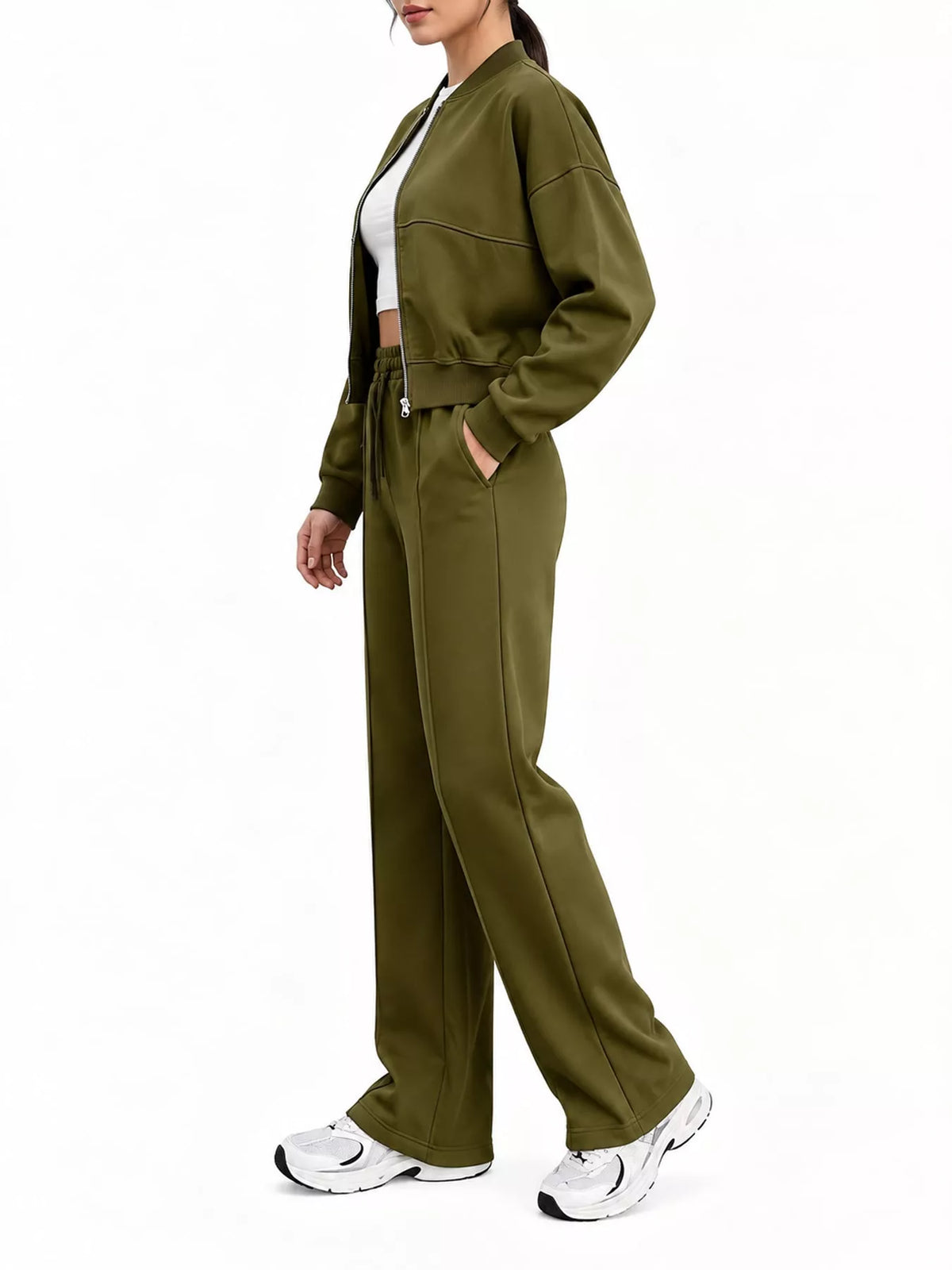 Zip-Up Jacket and Wide-Leg Sweatpants Set
