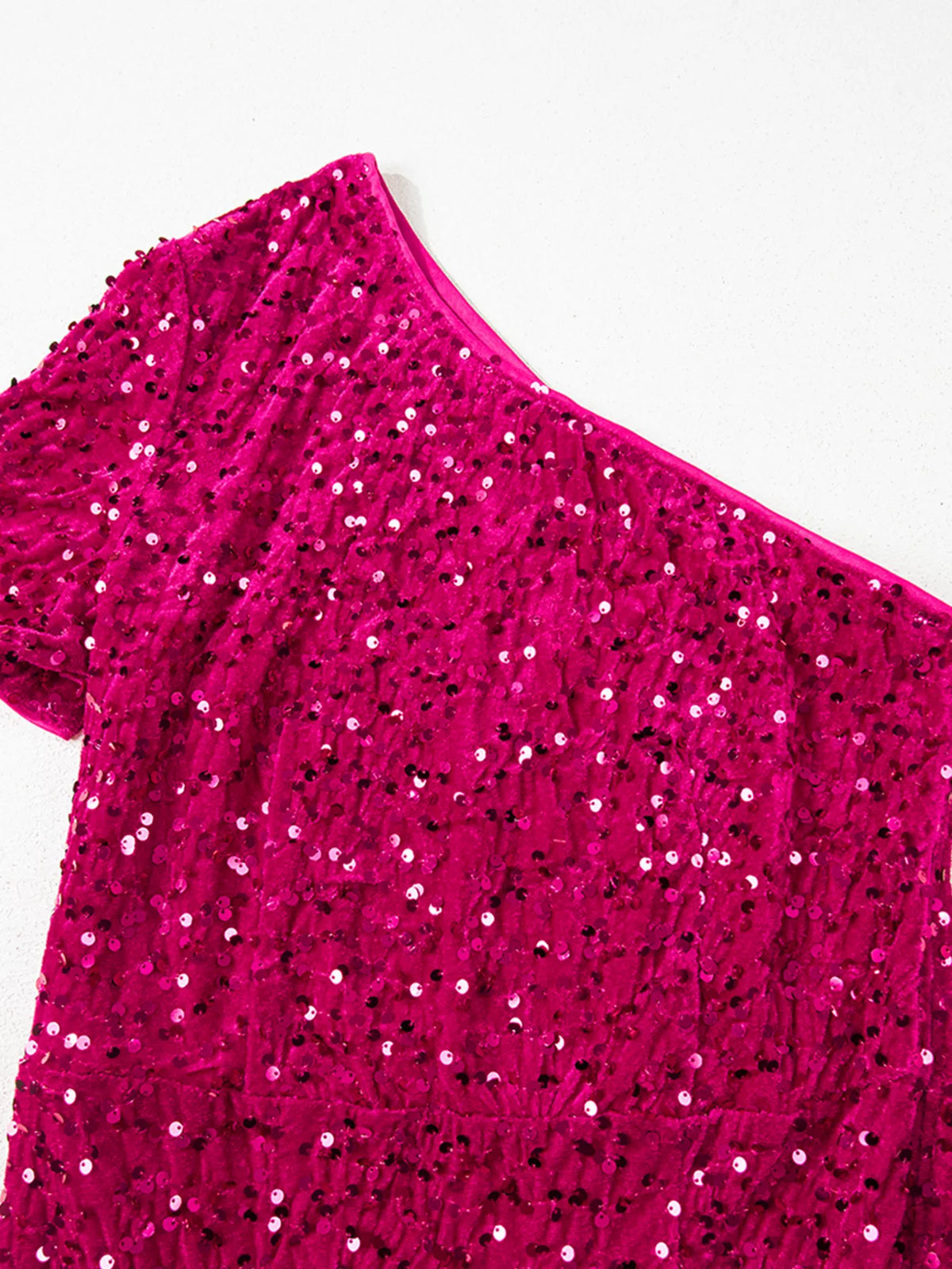 Sequin One-Shoulder Dress in Cerise