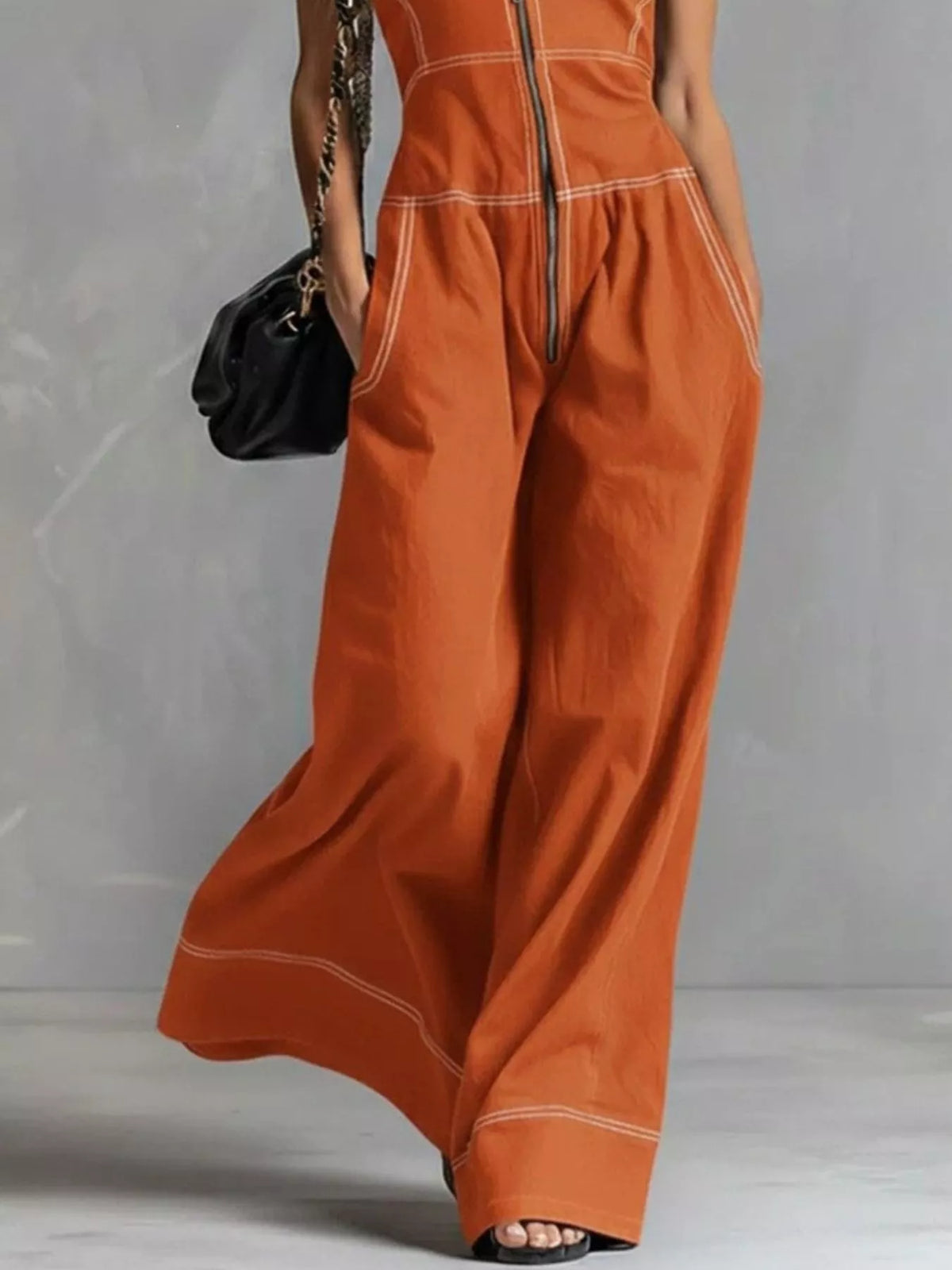 Zip-Front Sleeveless Jumpsuit