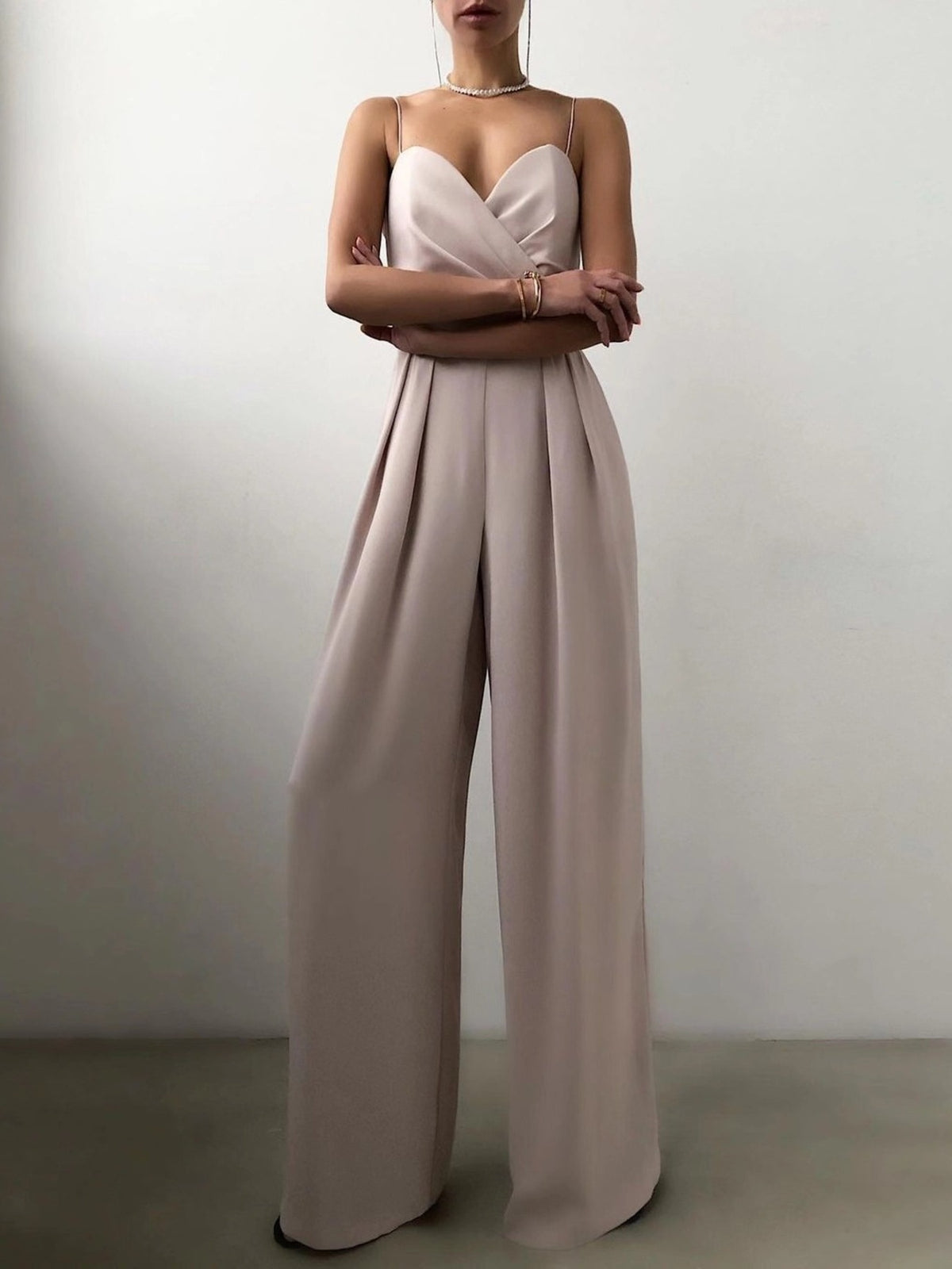 Ruched Wide Leg Jumpsuit with Spaghetti Straps