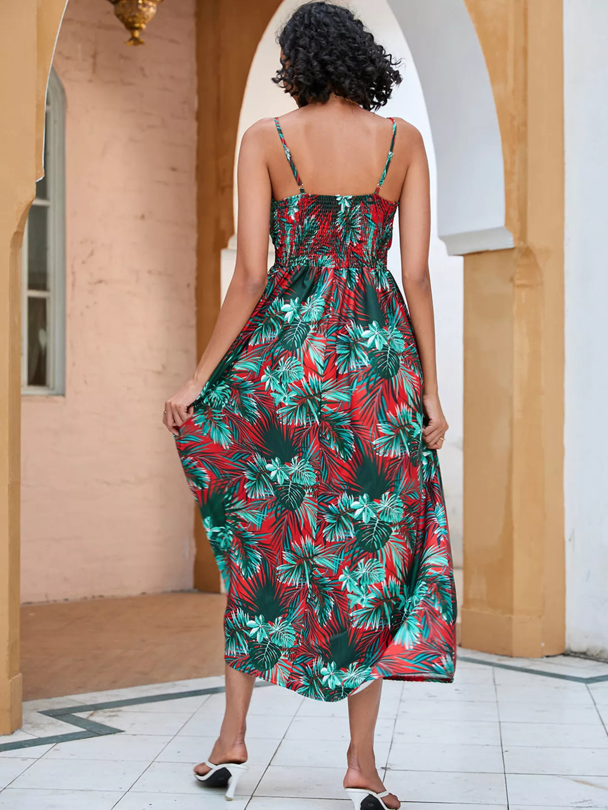 Floral Spaghetti Strap Midi Dress in Scarlet