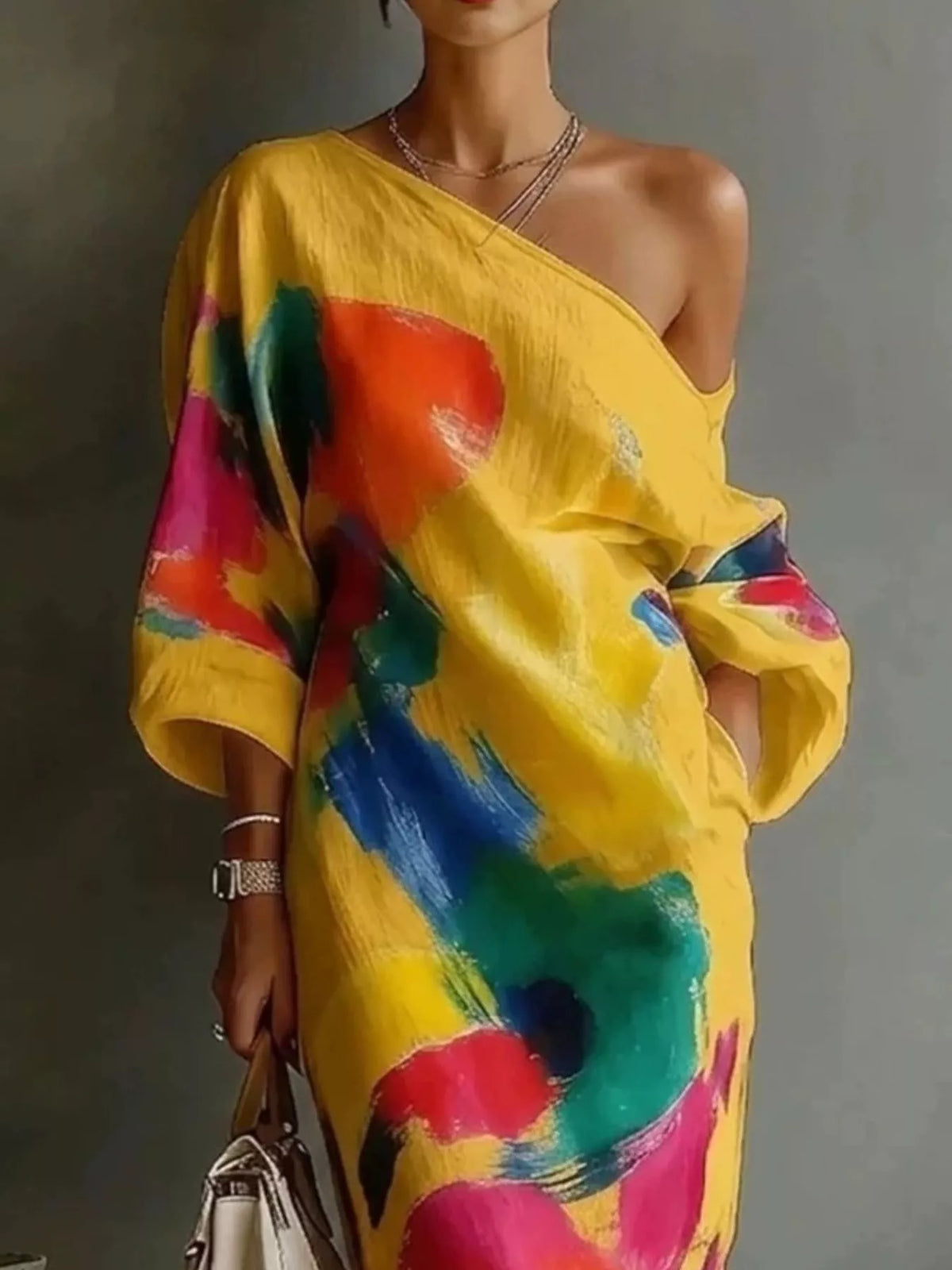 One-Shoulder Abstract Print Maxi Dress by Kaelinne