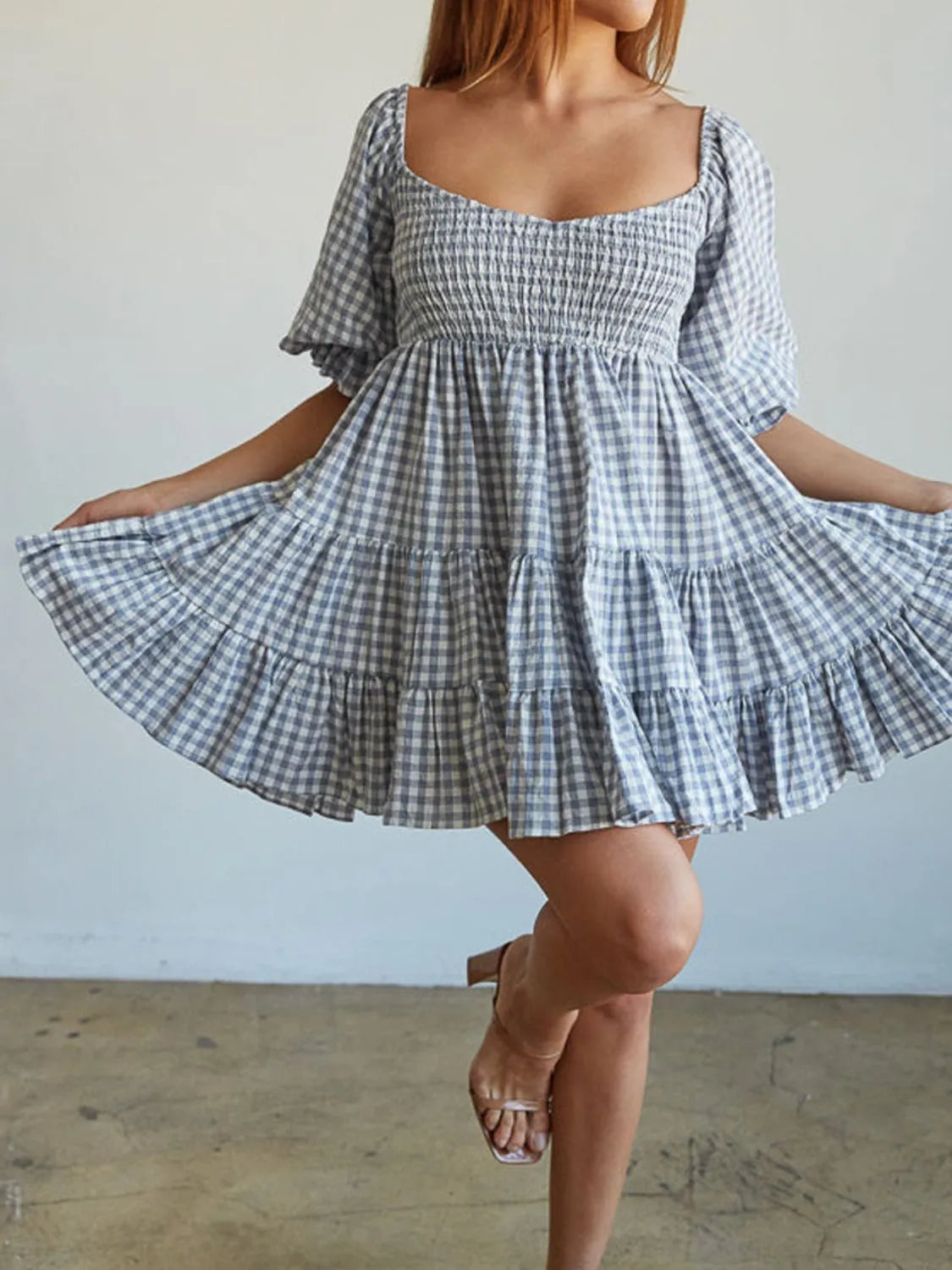 Ruffled Hem Plaid Mini Dress