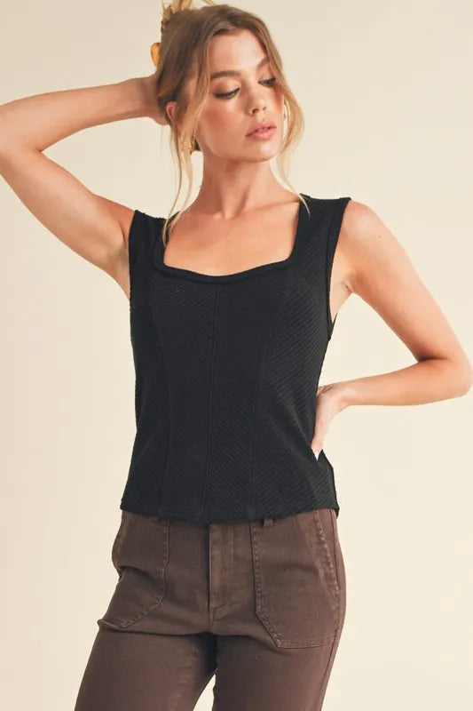 Exposed Seam Ribbed Tank in Black