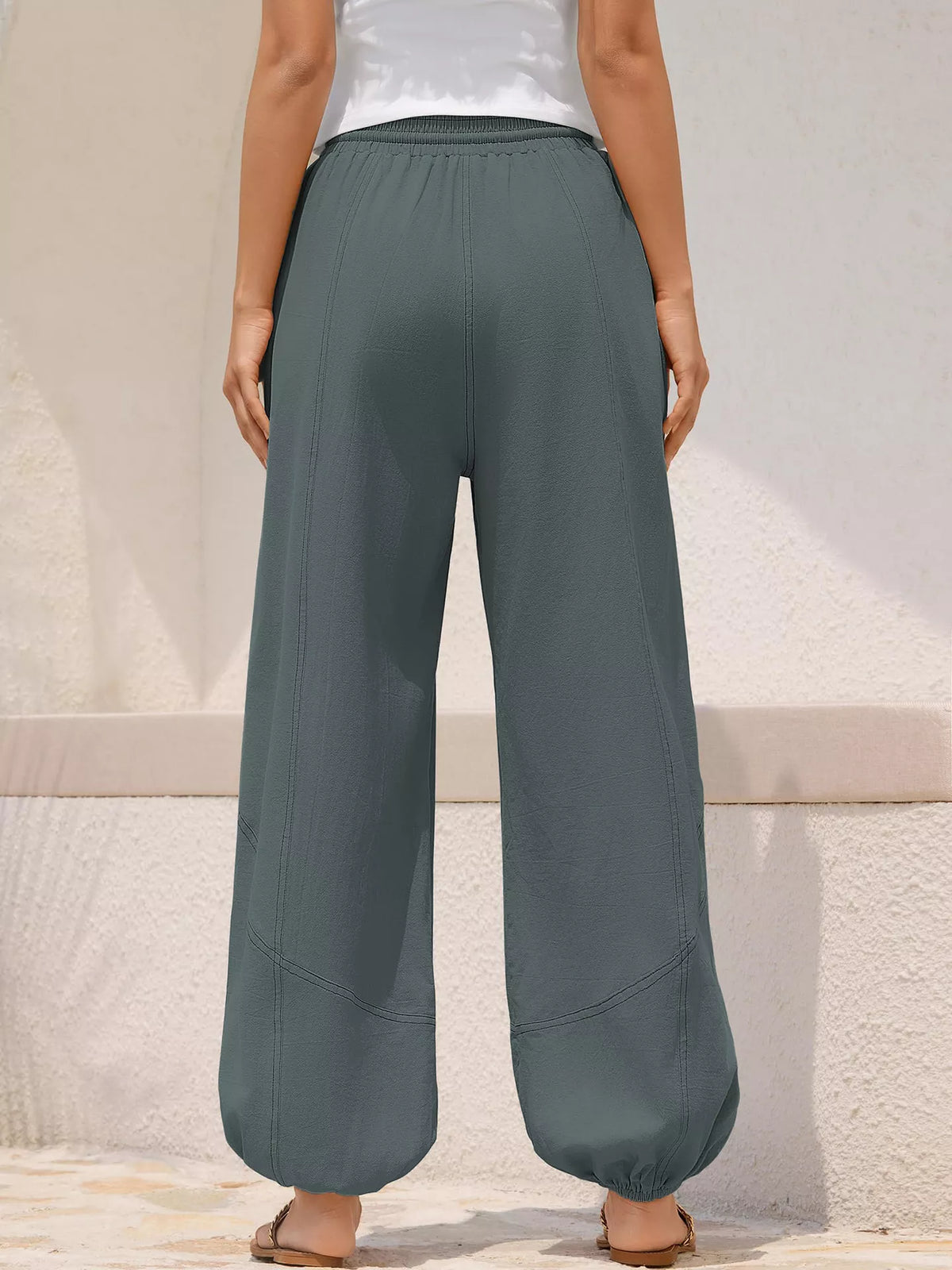 Contrast-Stitch Drawstring Harem Joggers