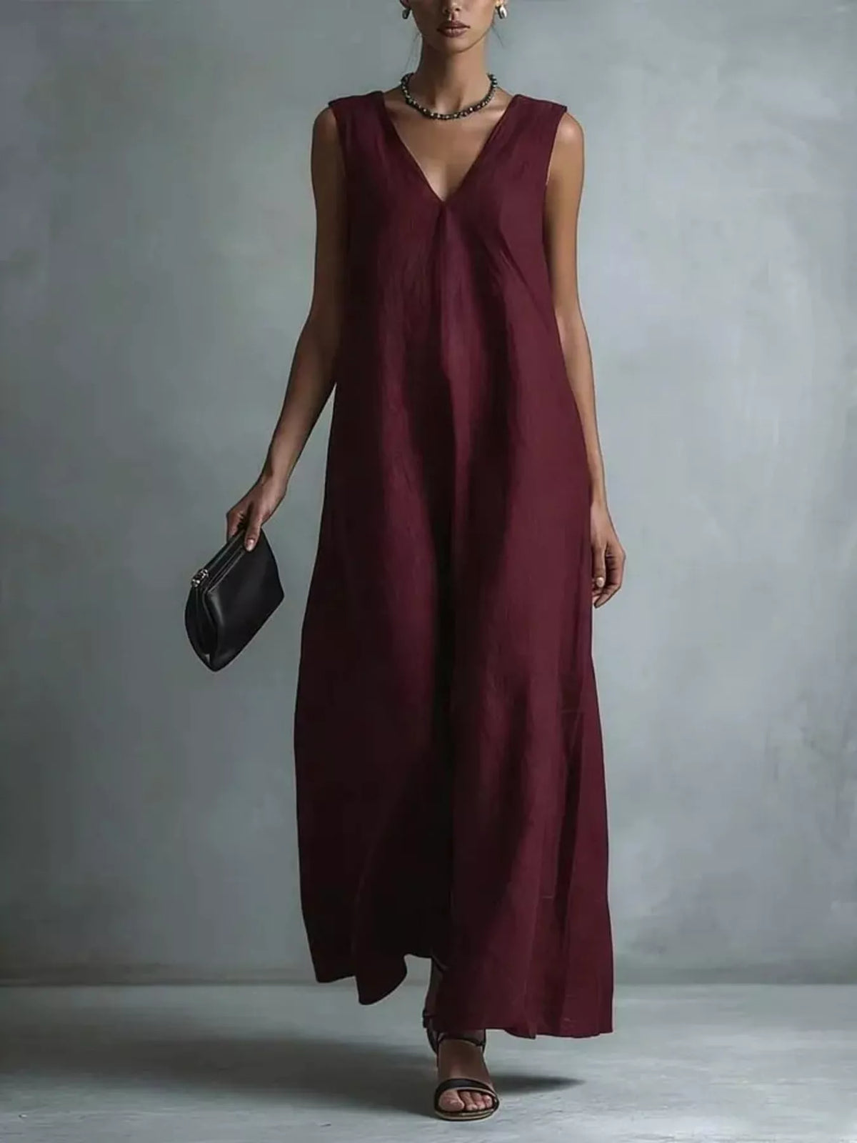 V-Neck Sleeveless Maxi Dress in Beige