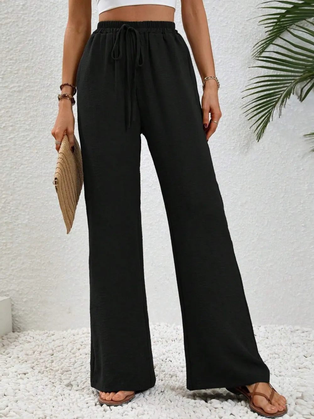 Wide-Leg Drawstring Pants