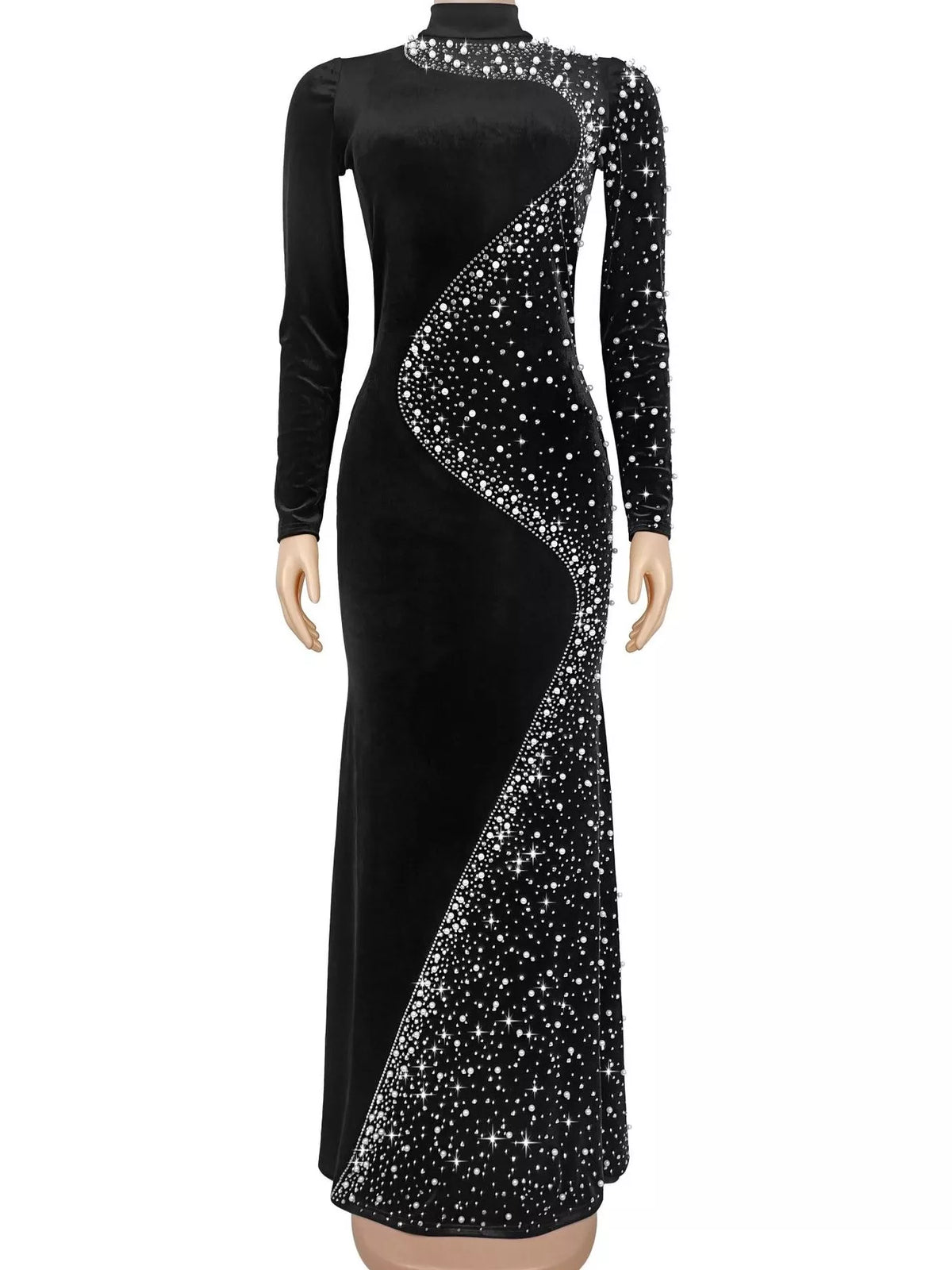 Rhinestone Velvet Mermaid Maxi Dress