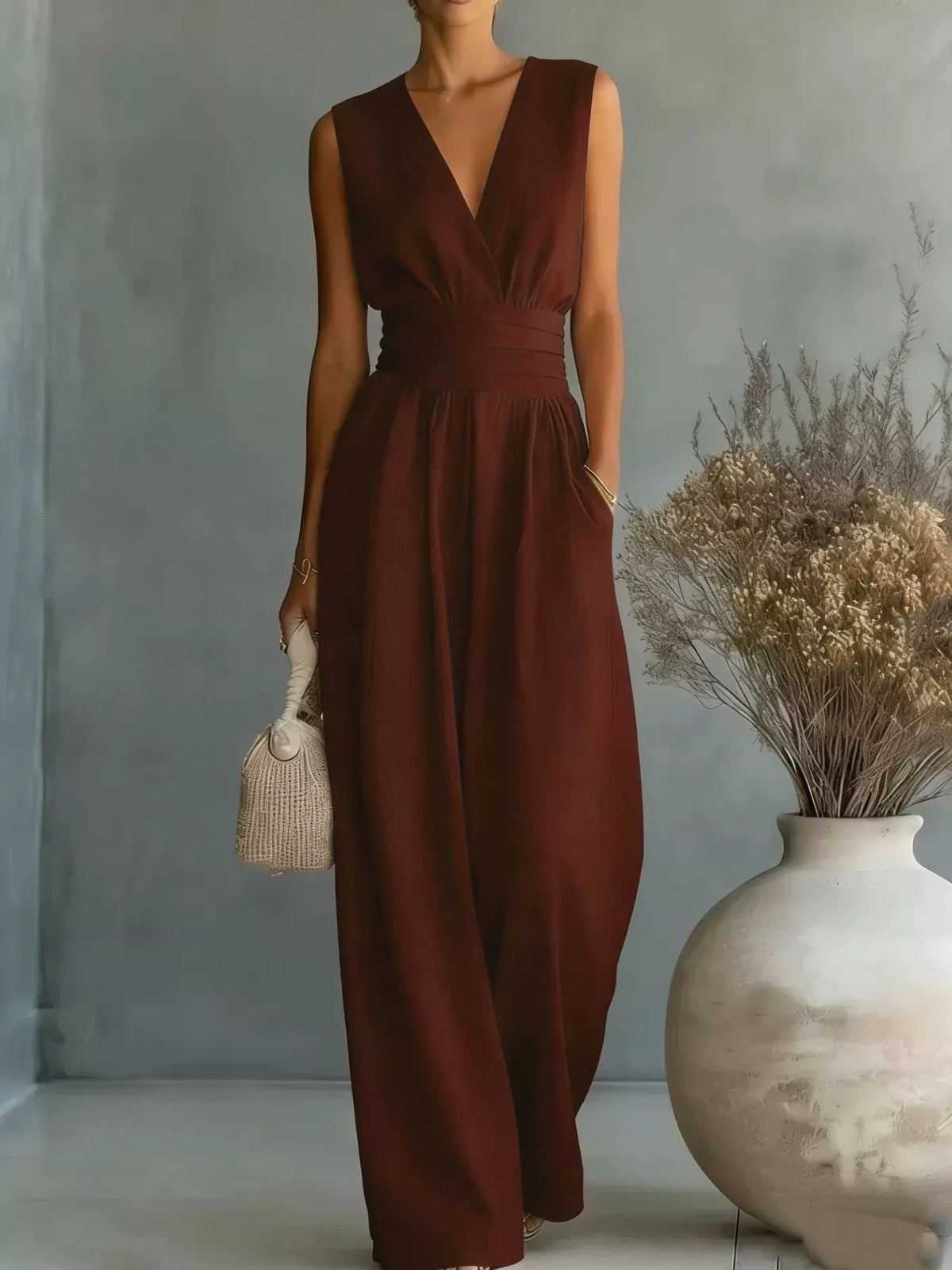Sleeveless Wide Leg Jumpsuit, Plus Size