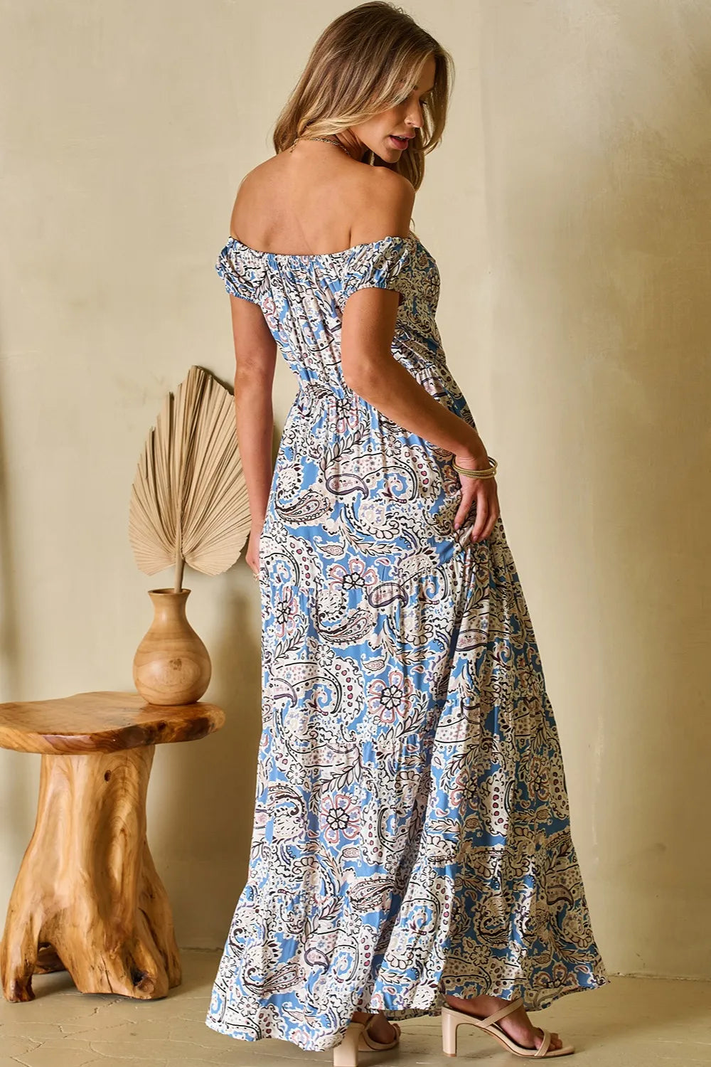 Off-Shoulder Short Sleeve Dress in Light Blue
