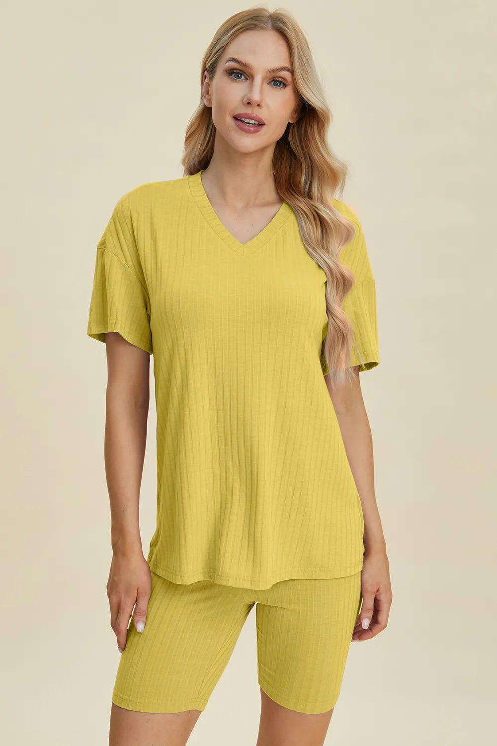 Basic Bae Ribbed V-Neck Top and Shorts Set