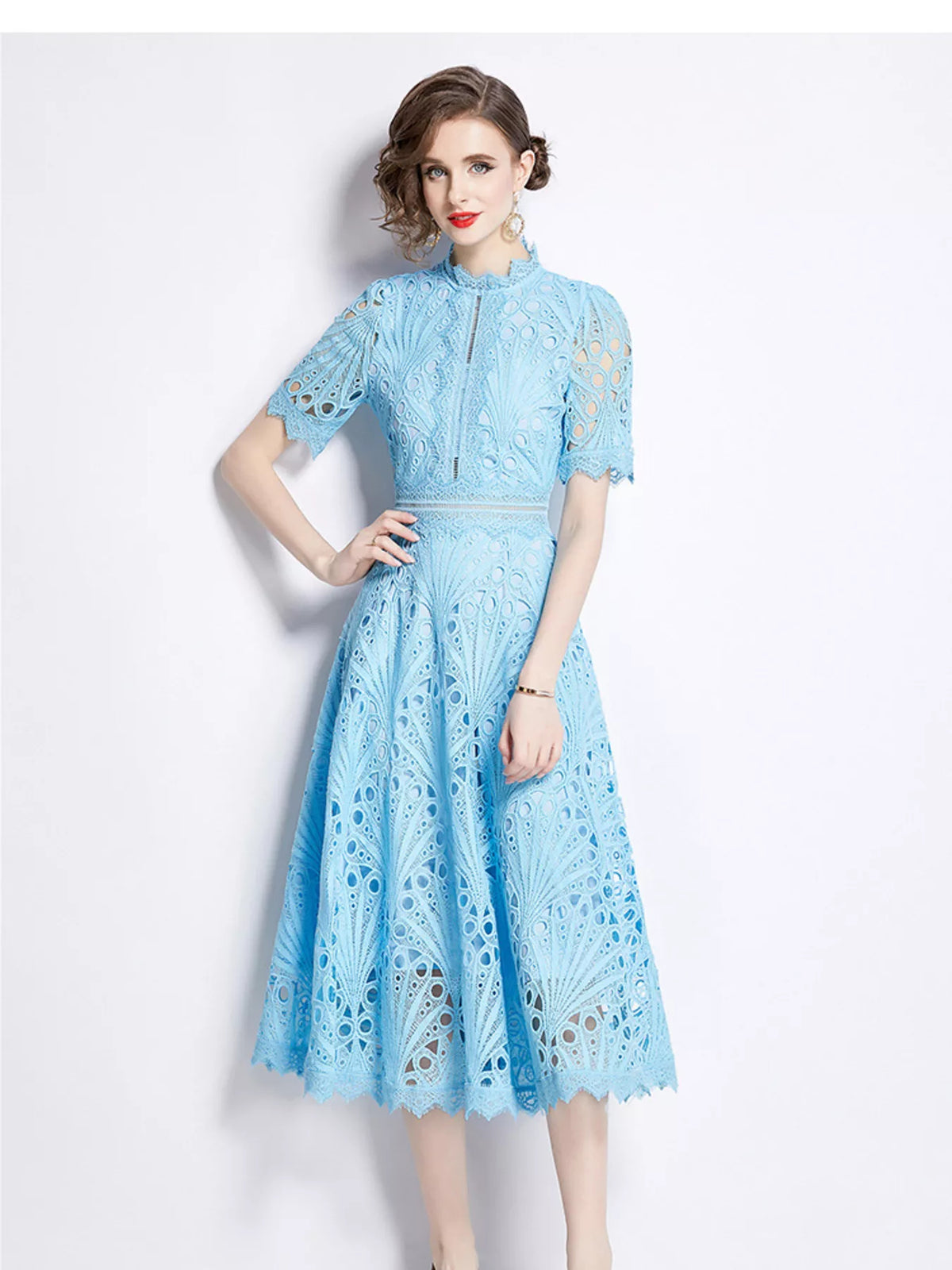 Lace Short Sleeve Midi Dress