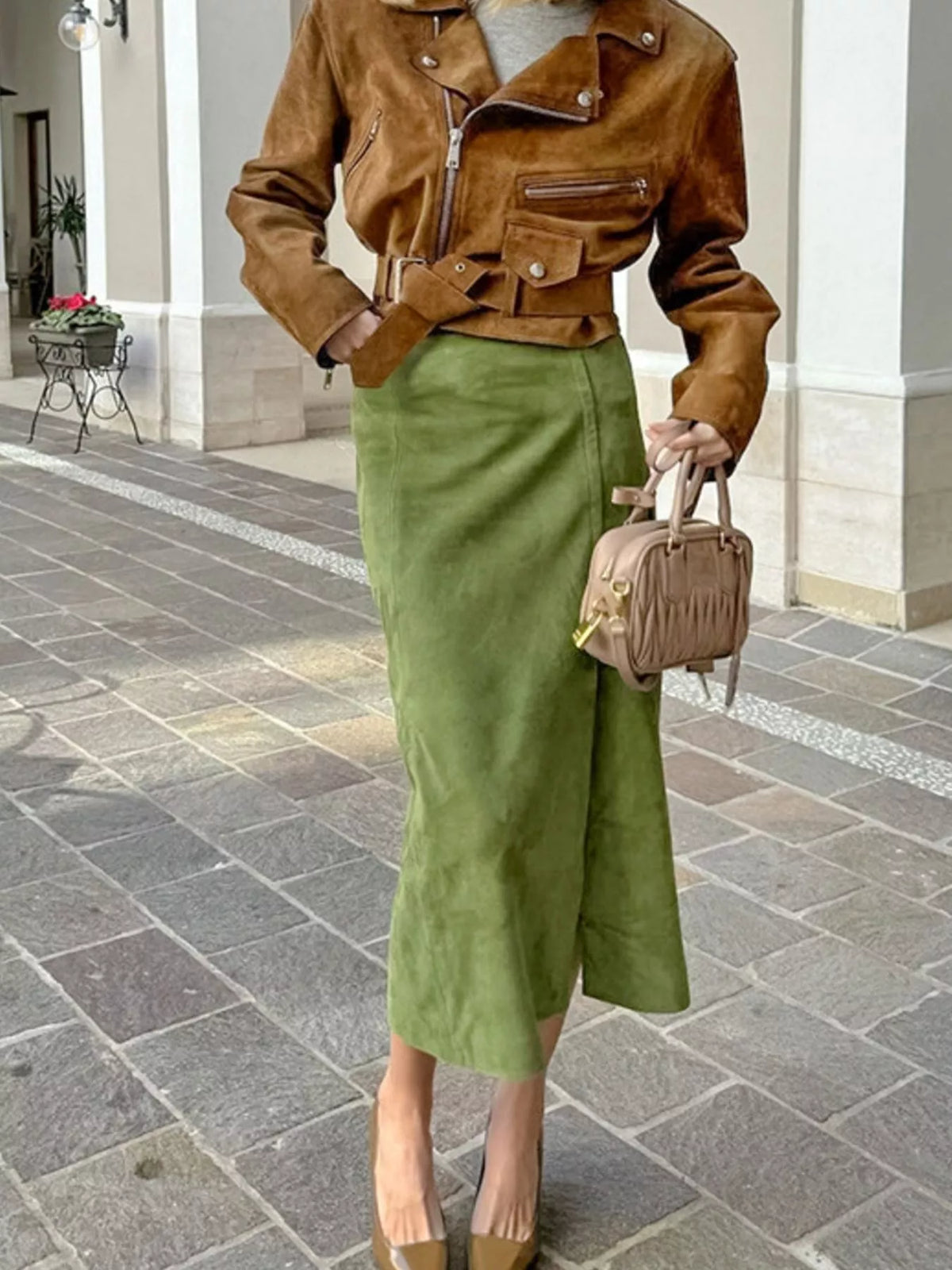 Slit Midi Skirt in Matcha Green