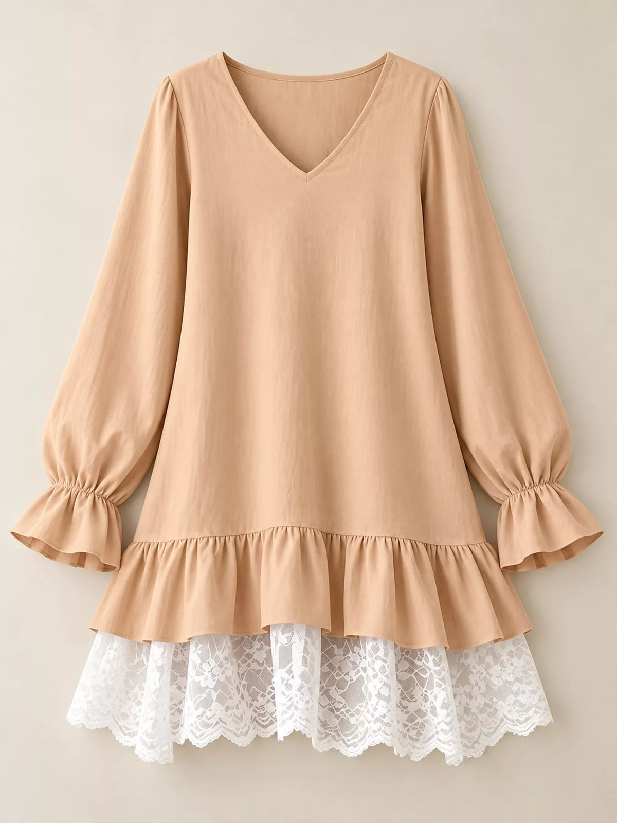 Lace Hem Flounce Sleeve Dress