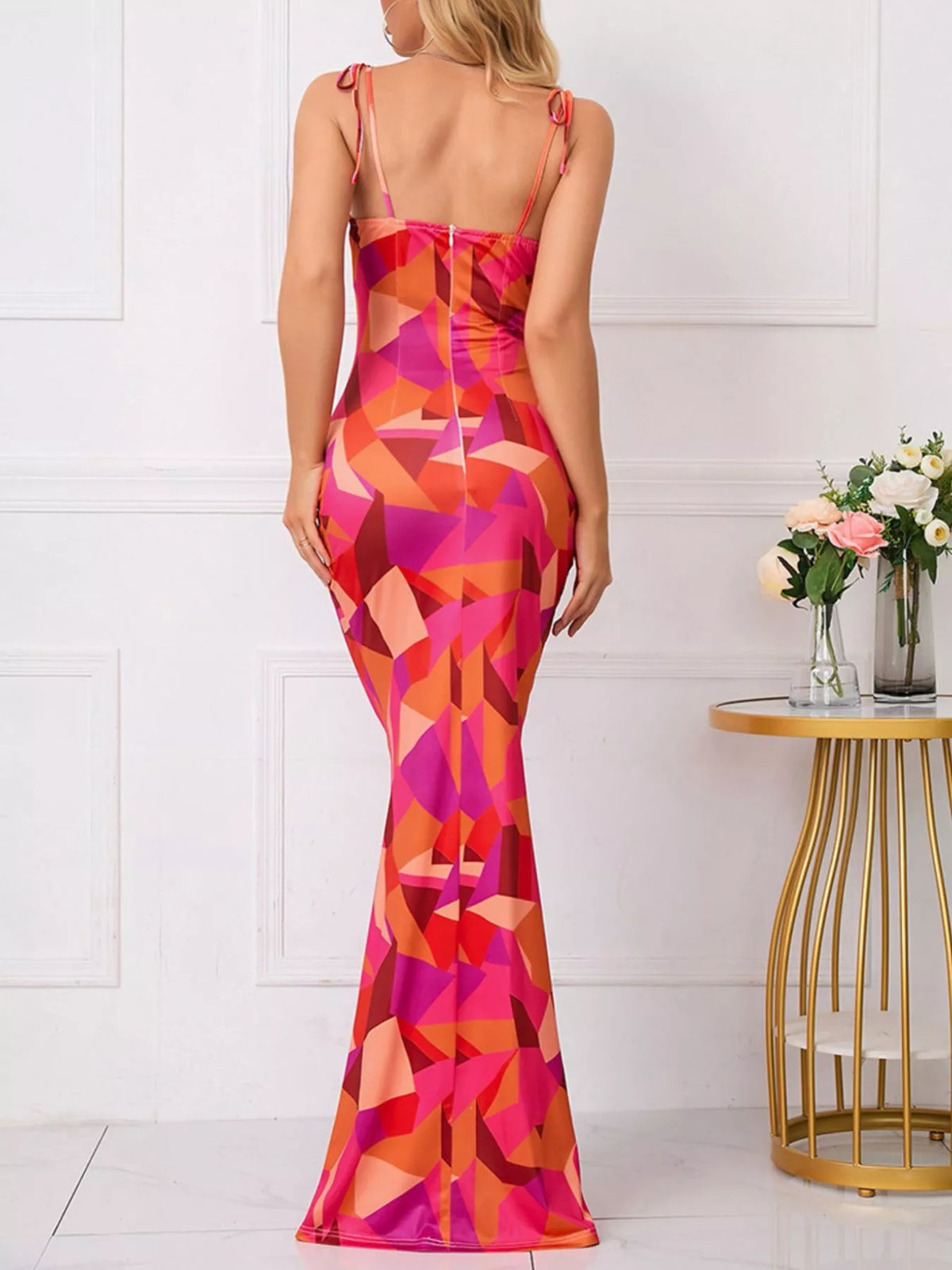 Floral Print Tie Strap Bodycon Maxi Dress by Calliope