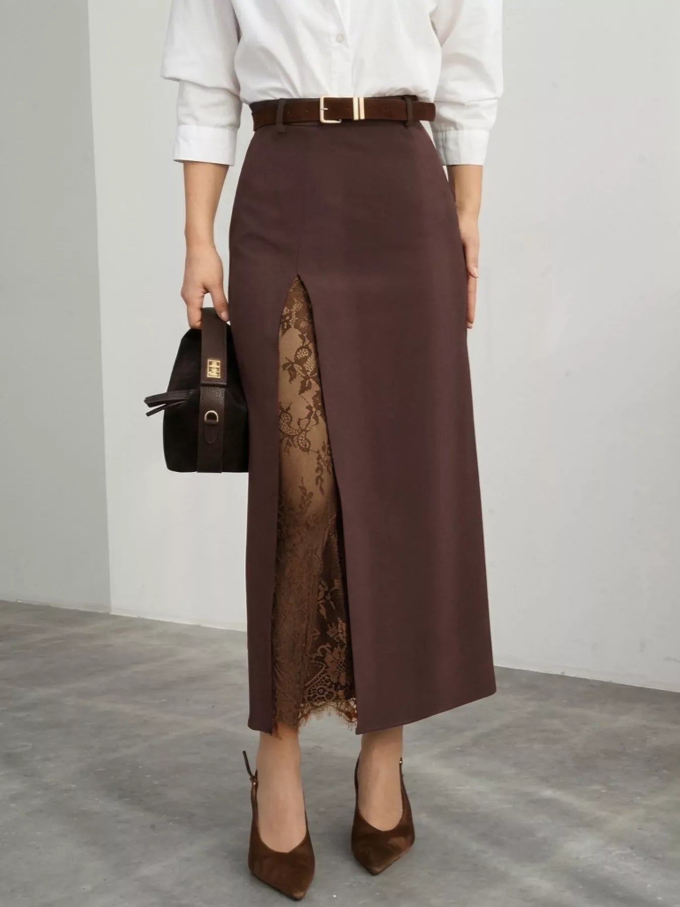 Lace-Trimmed Slit A-Line Skirt