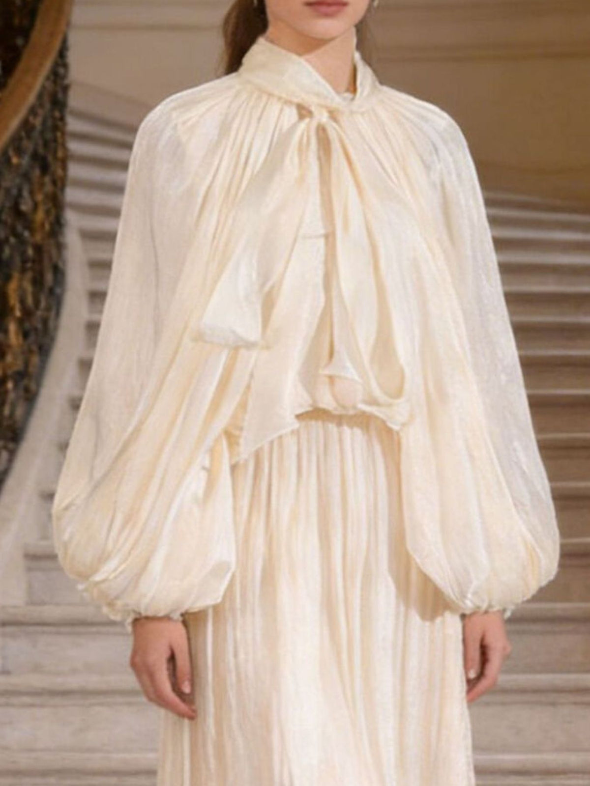 Tie-Front Balloon Sleeve Midi Dress