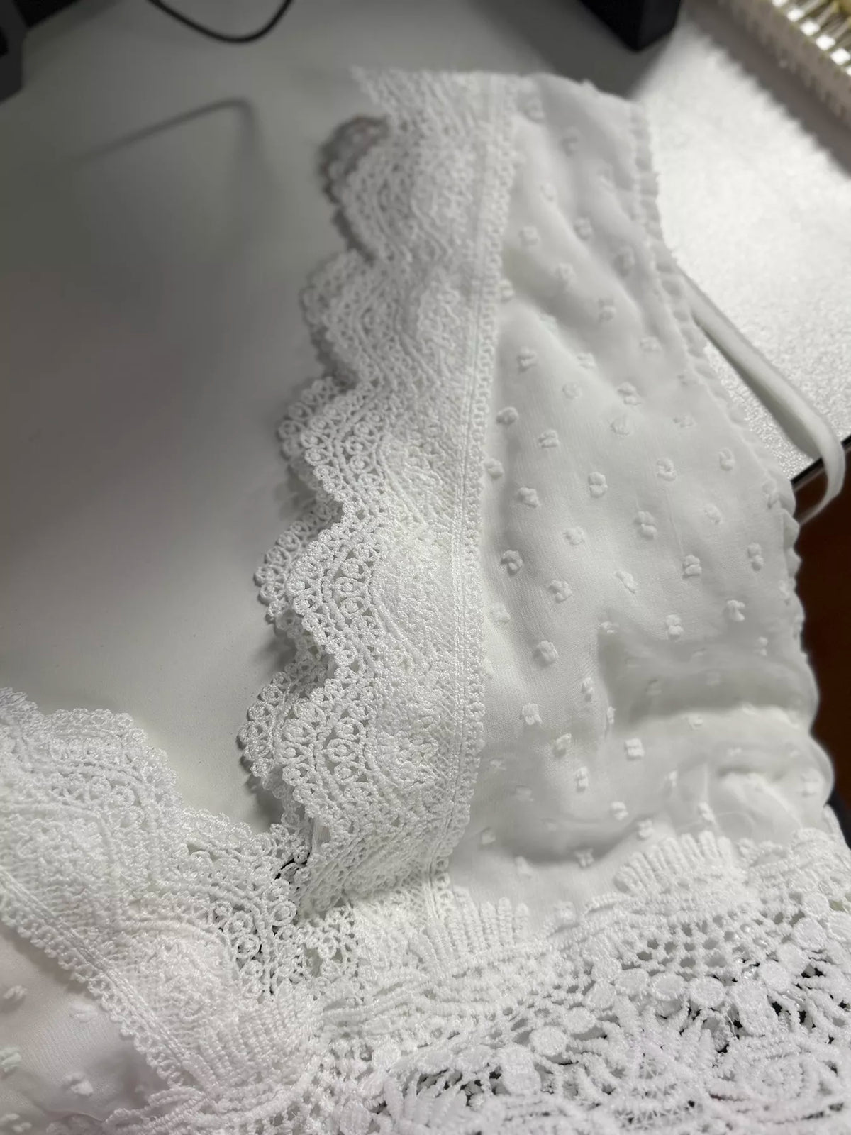 Lace Swiss Dot Sleeveless Maxi Dress in White