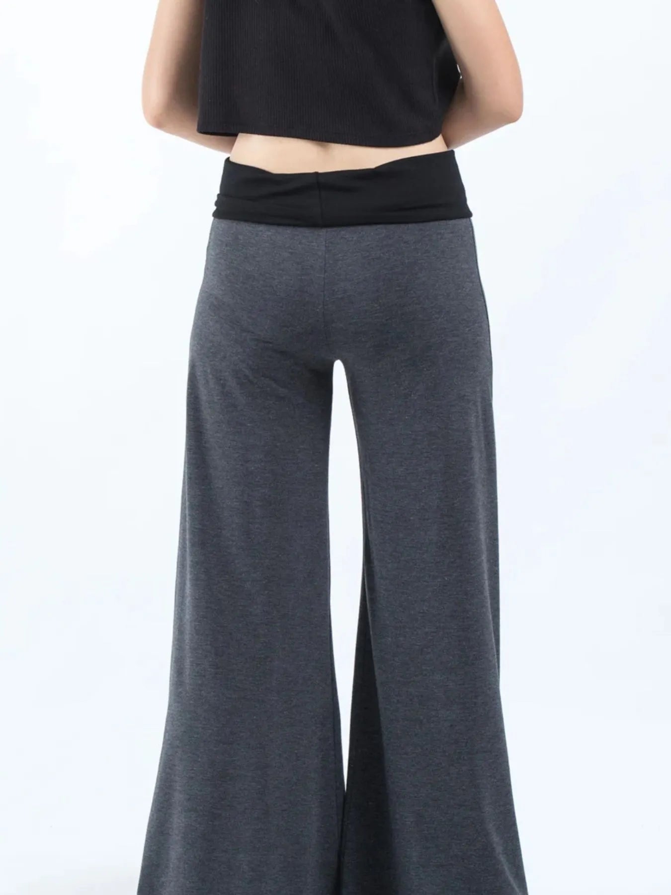 High-Waisted Wide Leg Yoga Pants with Contrast Waistband by Mystique Q