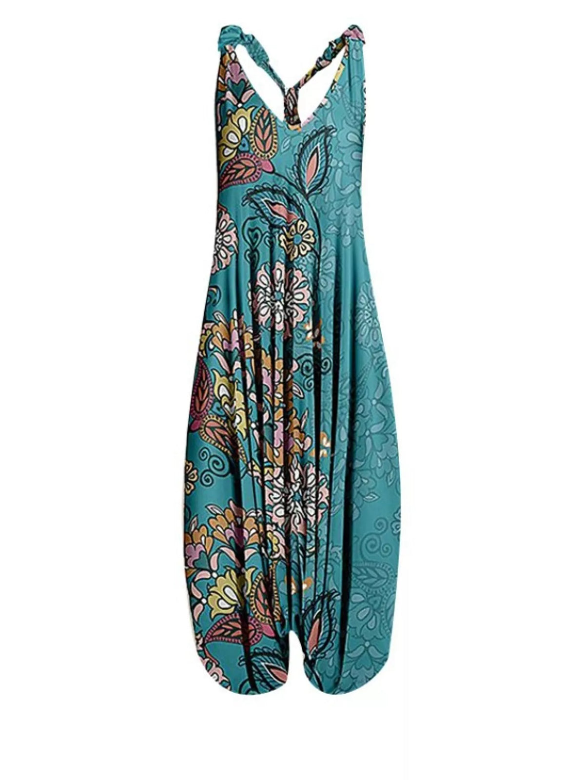 Plus Size Printed V-Neck Sleeveless Romper