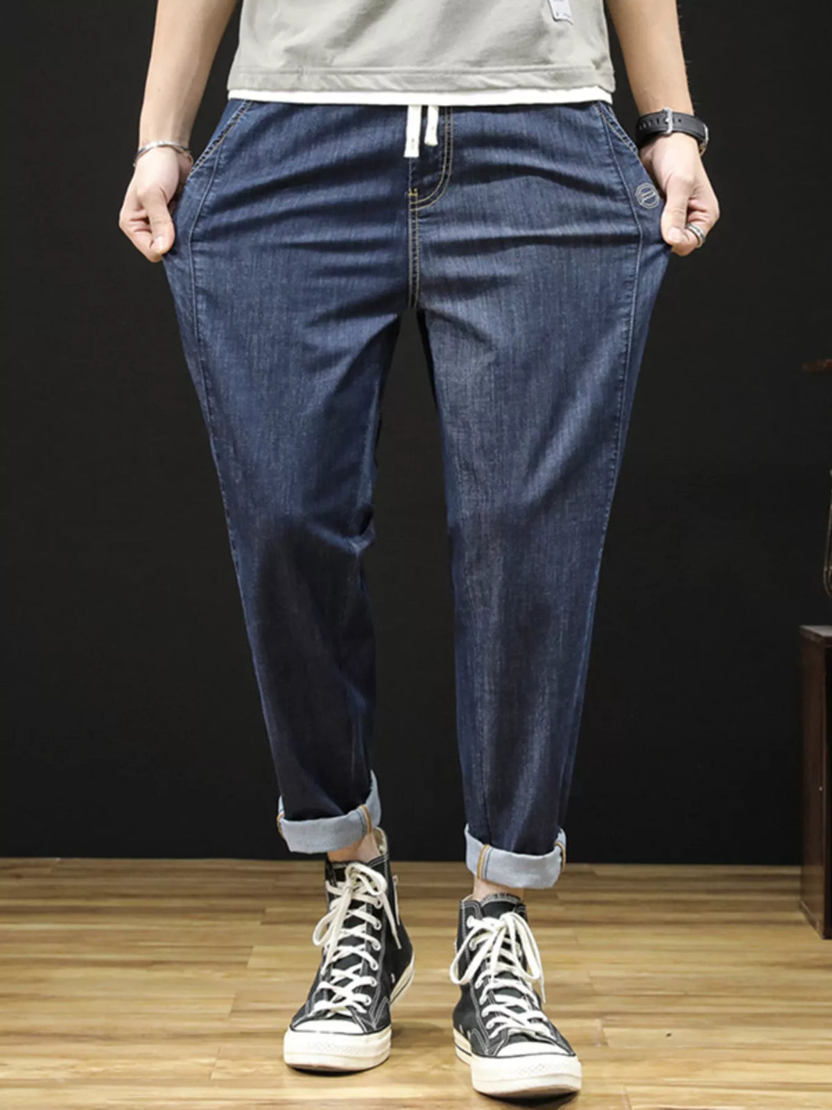Drawstring Straight Leg Jeans