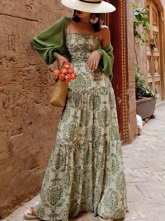 Tiered Cutout Back Maxi Dress in Sage