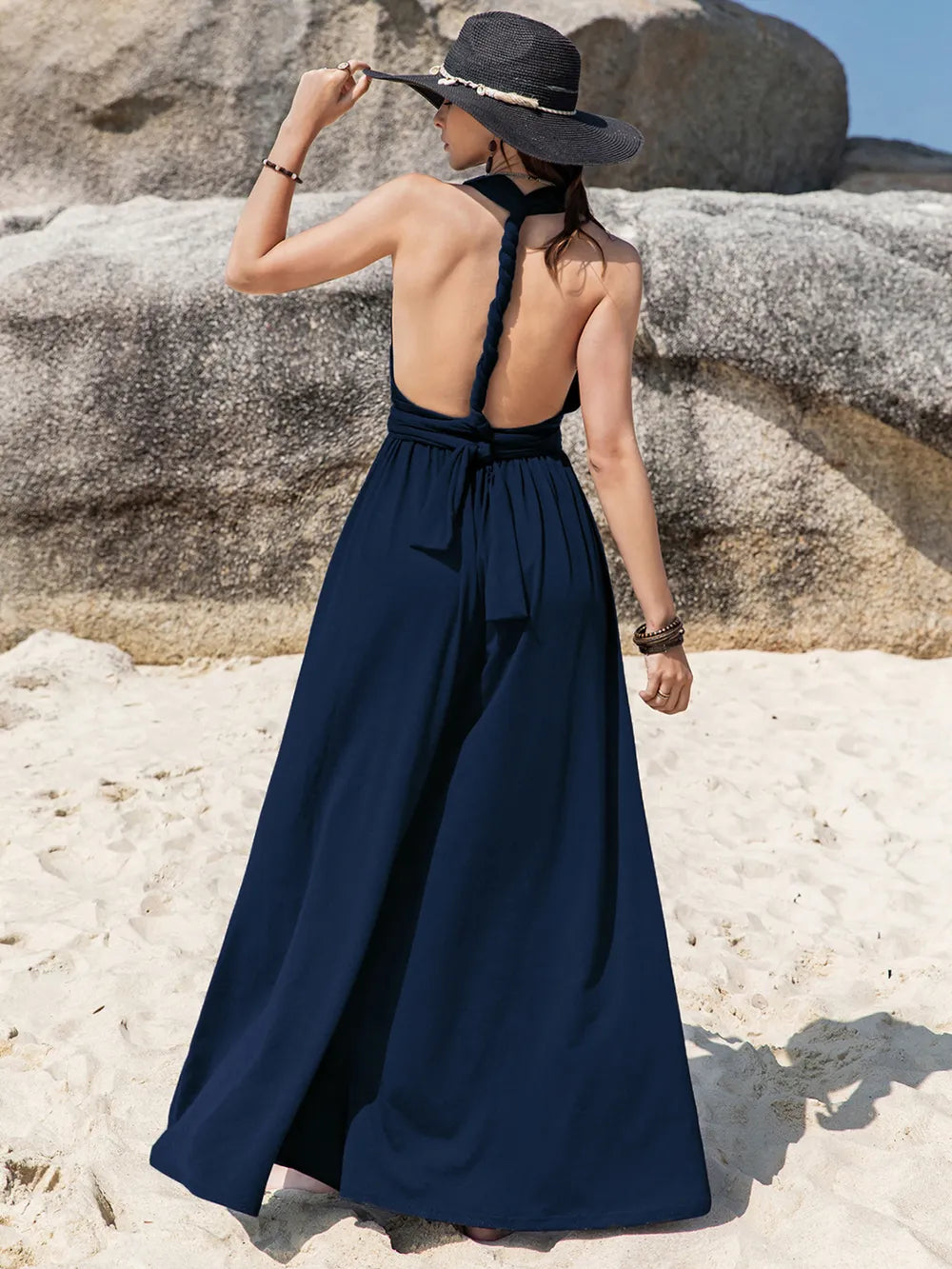 Surplice Wide Leg Jumpsuit in Dark Blue