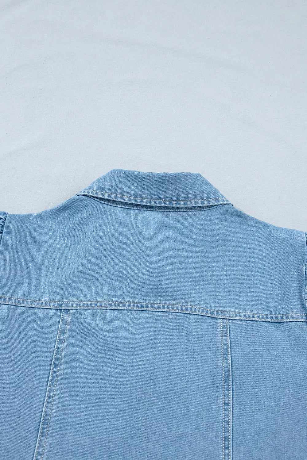 Puff Sleeve Ruffle Hem Denim Shirt Dress in Light Blue