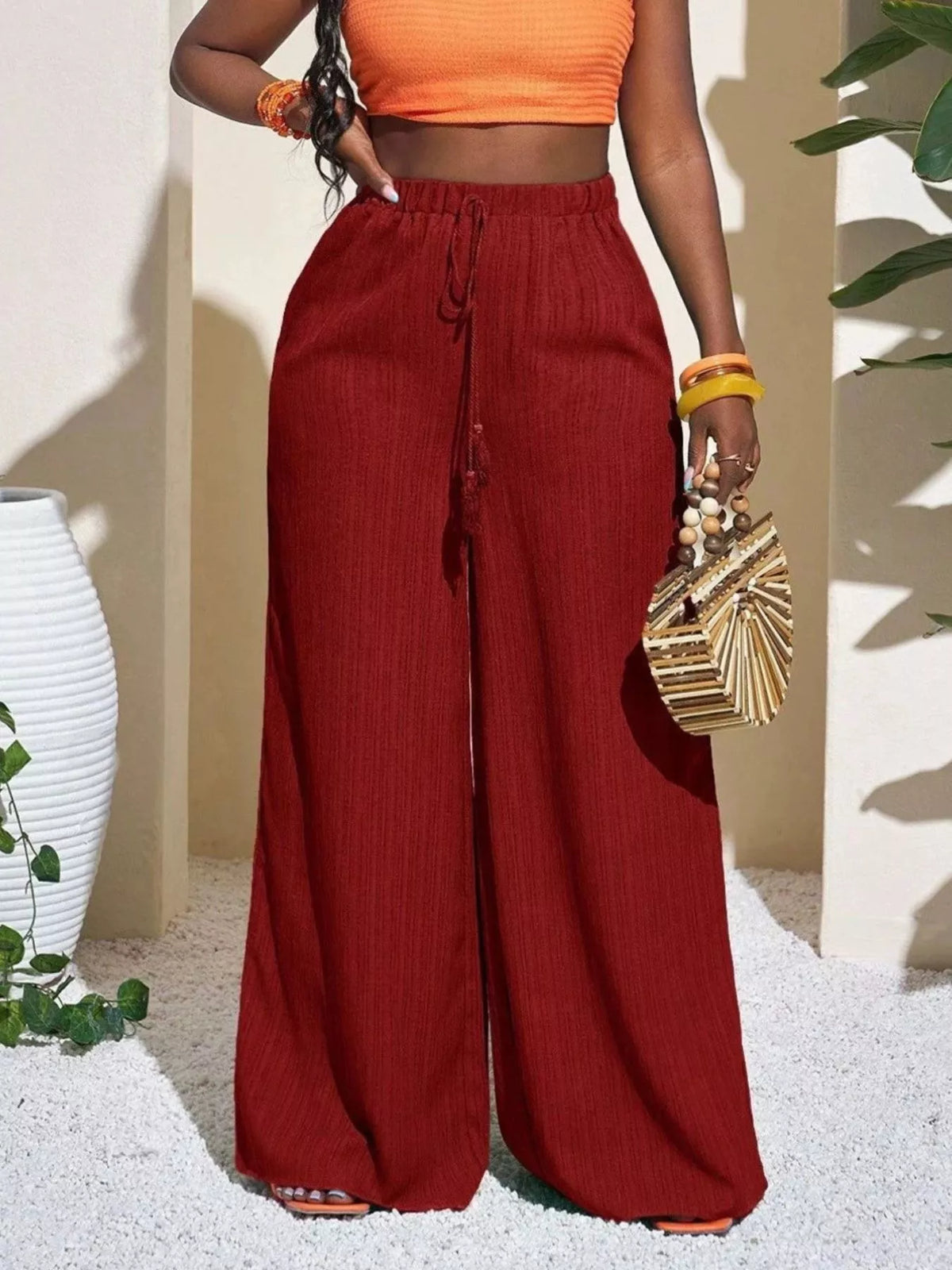 Wide-Leg Drawstring Pants