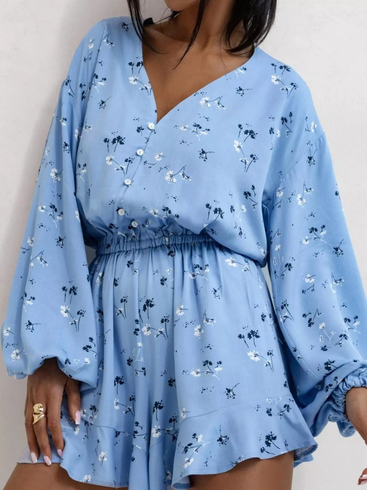Floral V-Neck Long Sleeve Romper