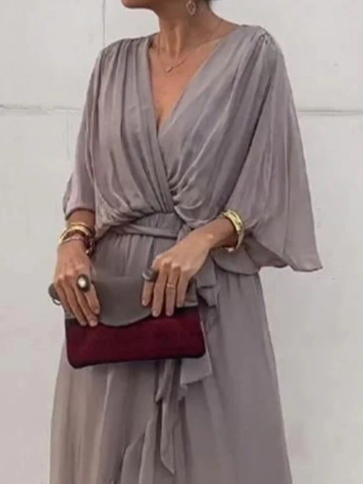 Flowy Tie-Front Midi Dress with Flutter Sleeves