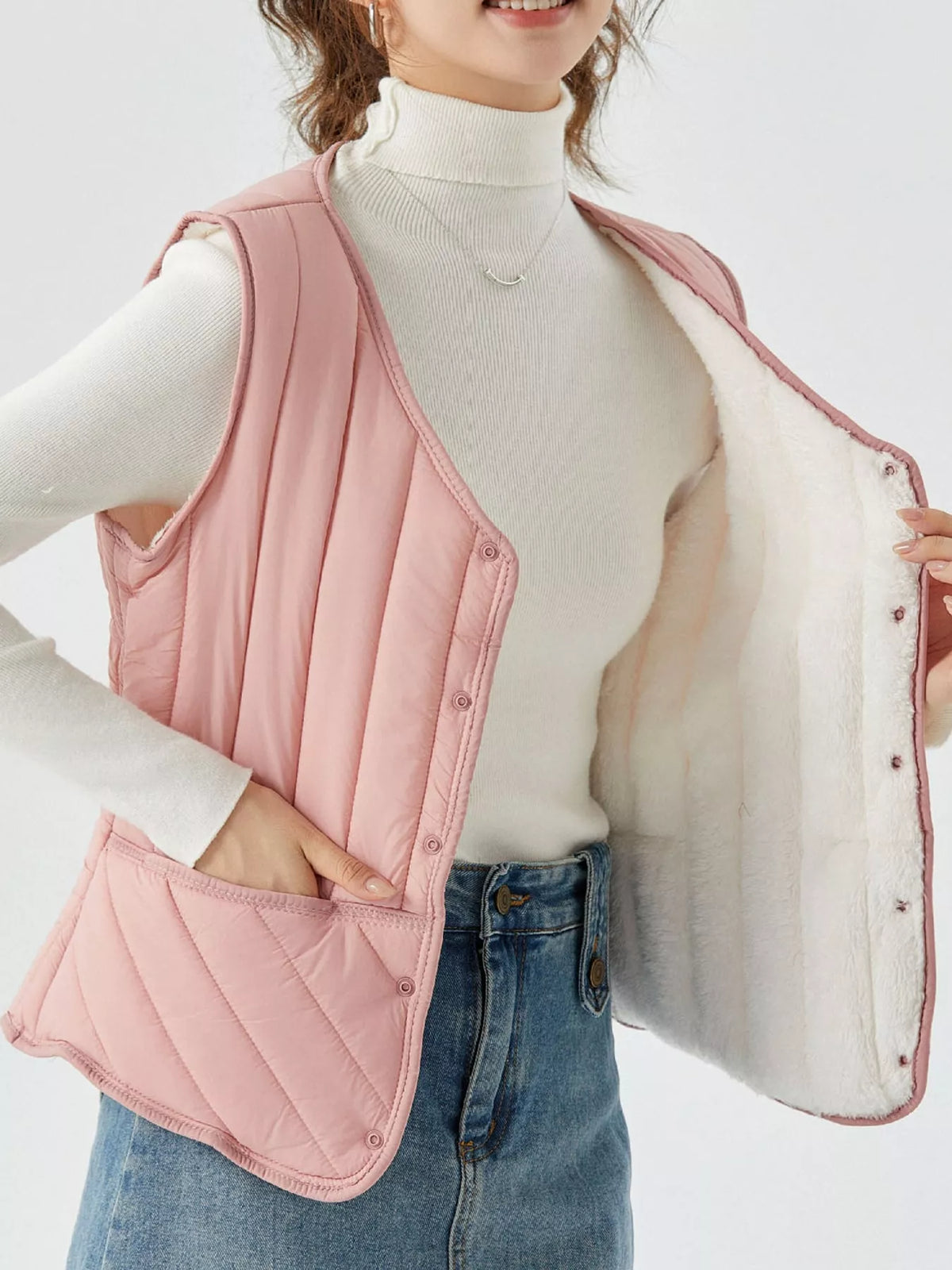 Quilted Button-Up Vest Coat