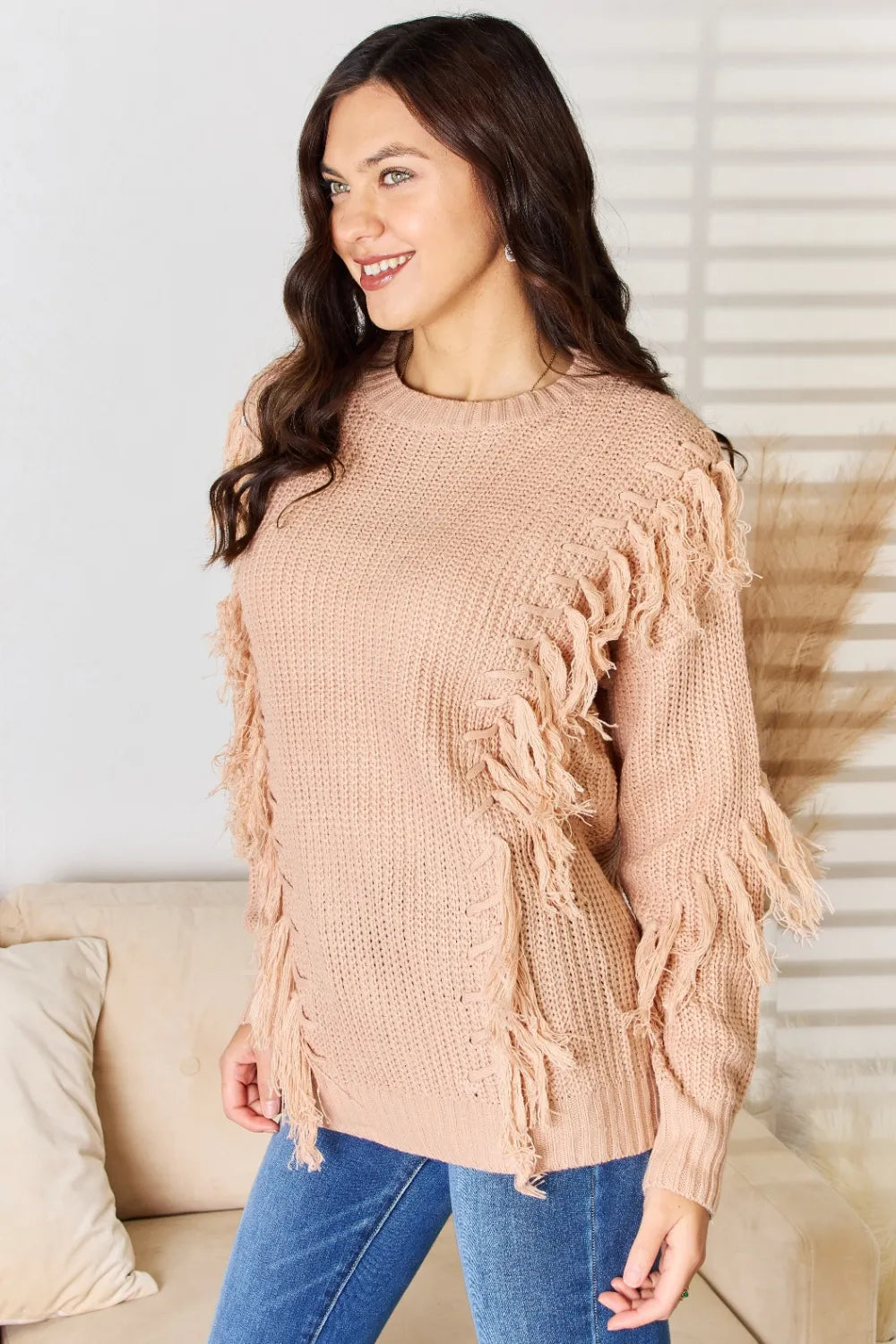 And The Why Tassel Detail Sweater in Dusty Pink